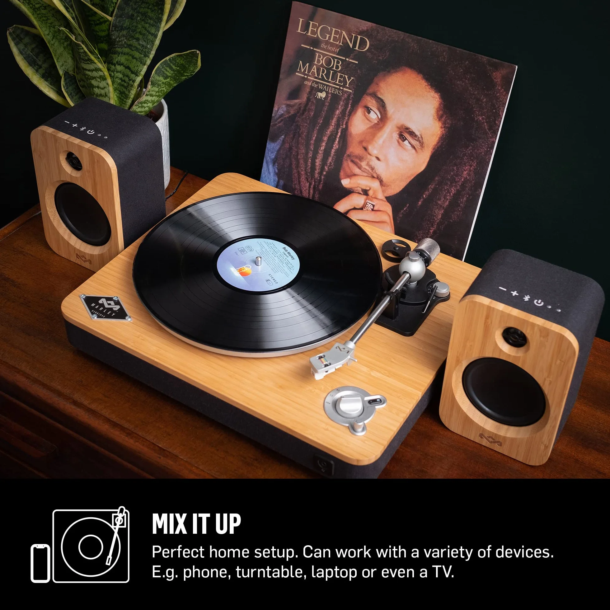 Marley Get Together Duo Bluetooth Speaker Bamboo - Głośnik Półkowy, Soundbar, 25h Bateria, Wzmacniacz Wysokiej Rozdzielczości, Czarny