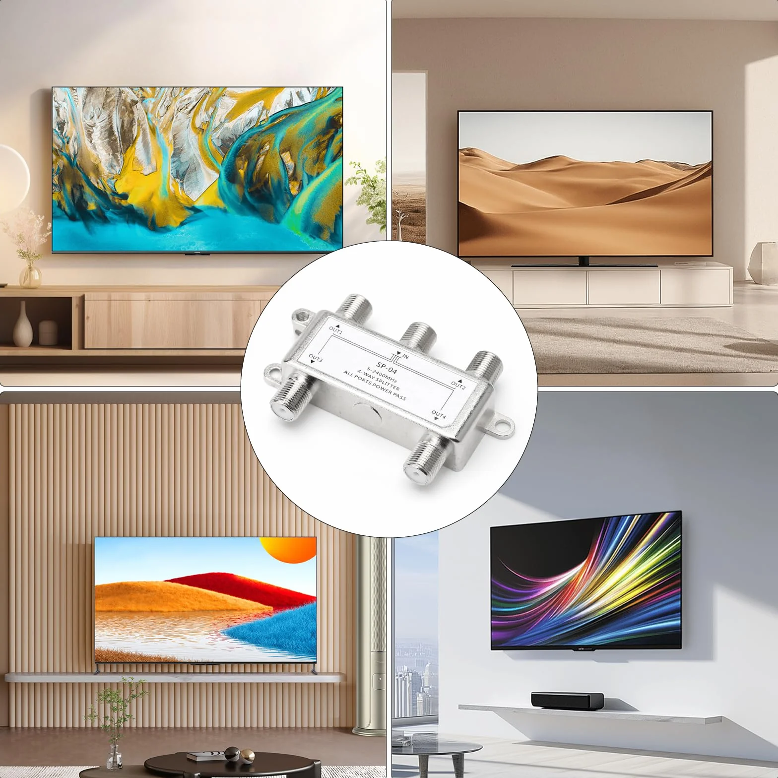 Rozdzielacz satelitarny BKSAT 4-krotny 5-2400MHz DVB-S/S2 DVB-T/T2 DVB-C/C2 HDTV 4K