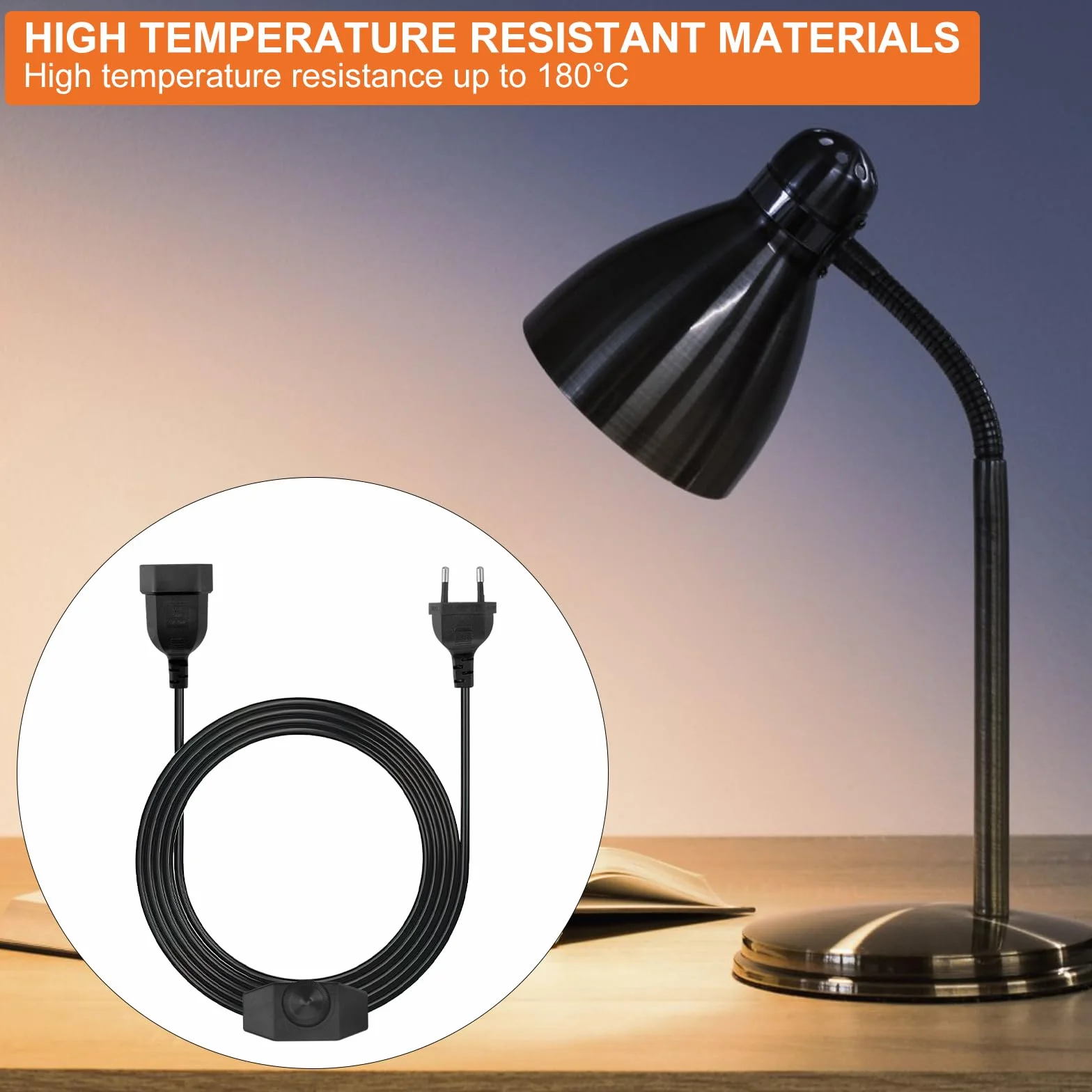 DAWRIS Ściemniacz LED z przełącznikiem, kabel 2 m, ściemniacz do lamp LED 220-250 V / maks. 100 W, wtyczka EURO, kabel przedłużający, ściemniacz obrotowy, bezgłośny przełącznik ściemniania do