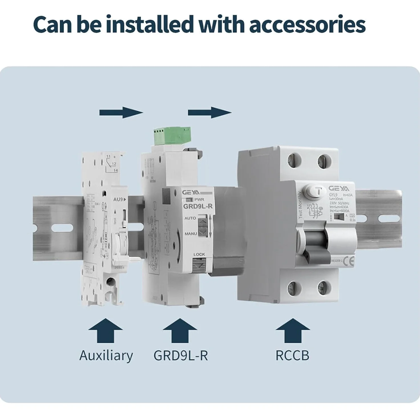GEYA Automatyczne urządzenie do ponownego włączania, wyłącznik wyciekowy RCD elektromagnetyczny (GRD9L-R AC220V+A-SI typ RCCB 2P-40A-30mA)