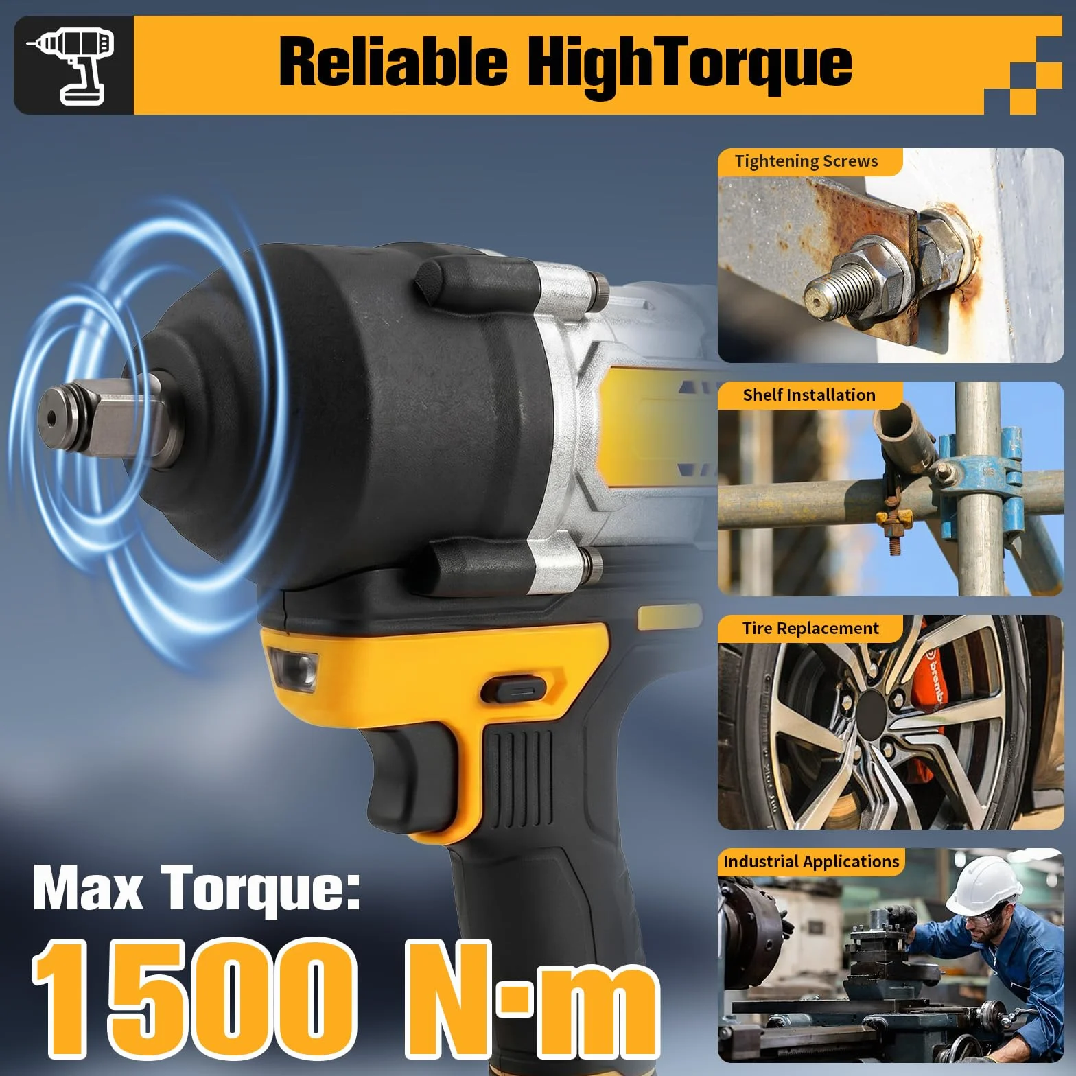 Akumulatorowa wkrętarka udarowa 1500 Nm kompatybilna z DeWalt 18 V/20 V – 3-biegowy 1/2" bezszczotkowy klucz płaski z 6 kluczami nasadowymi do naprawy samochodów, wymiany opon i prac budowlanych (bez