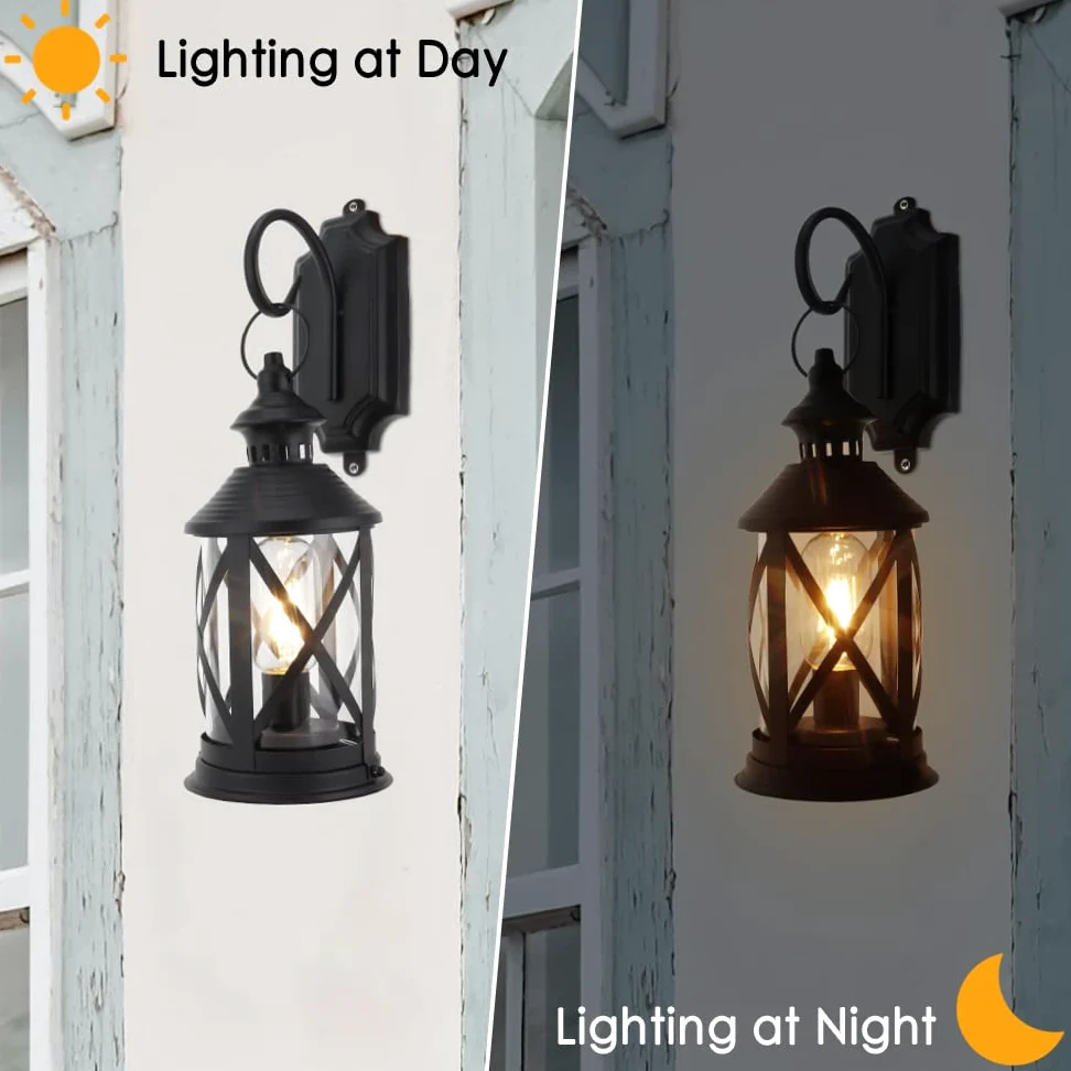 TRIROCKS Zestaw 2 Metalowych Sconces na Baterie 26 cm Wysokich, Dekoracyjne Lampy Stołowe LED, Bezprzewodowe Lampiony z Hakiem, Do Dekoracji Ogrodu, Patio, Ślubów (Czarny)