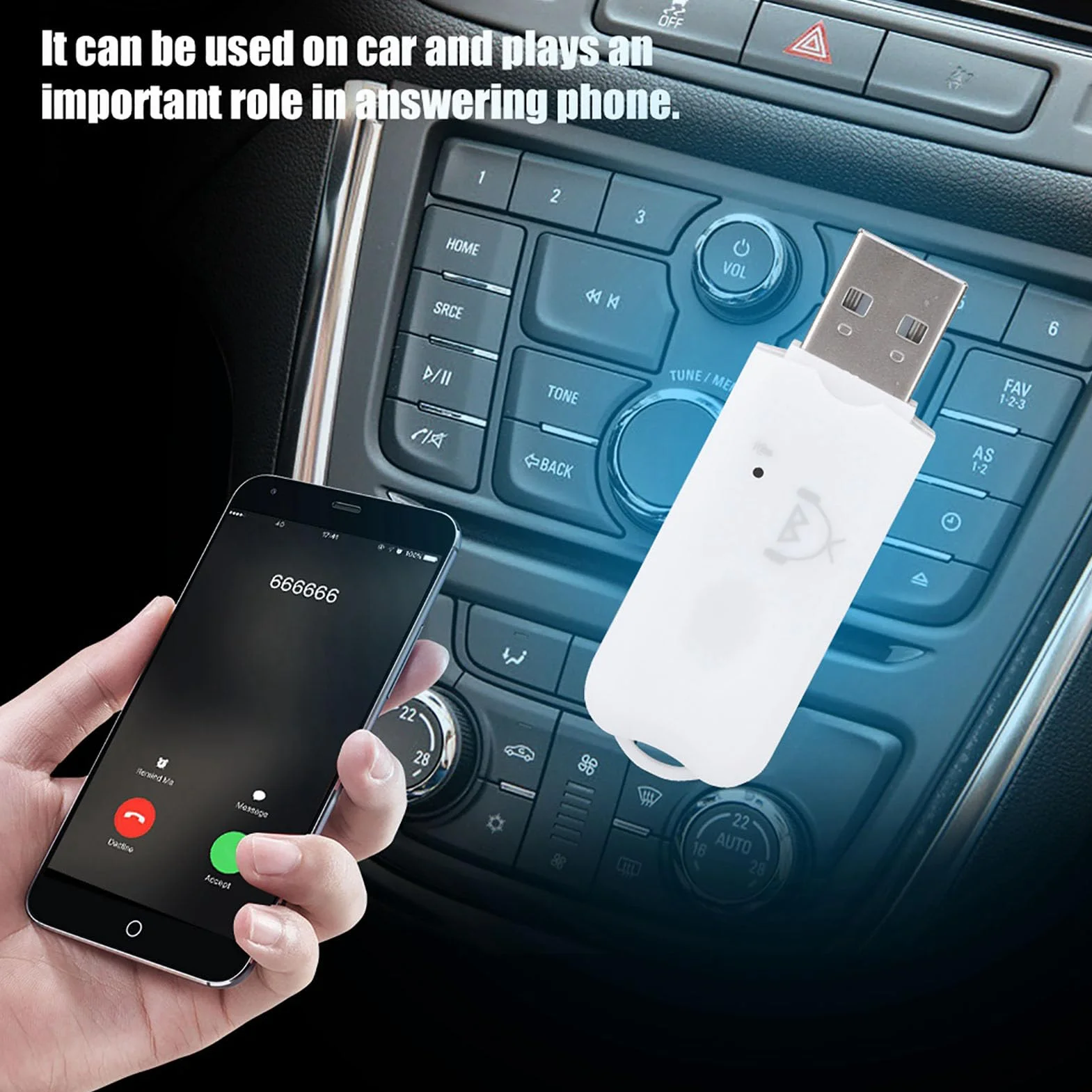 ASHATA Mini USB odbiornik Bluetooth Audio A2DP Music Adapter bezprzewodowy do samochodu AUX telefon komórkowy, adapter bezprzewodowy USB Bluetooth Obsługa odbiornika audio Bluetooth A2DP V1.2