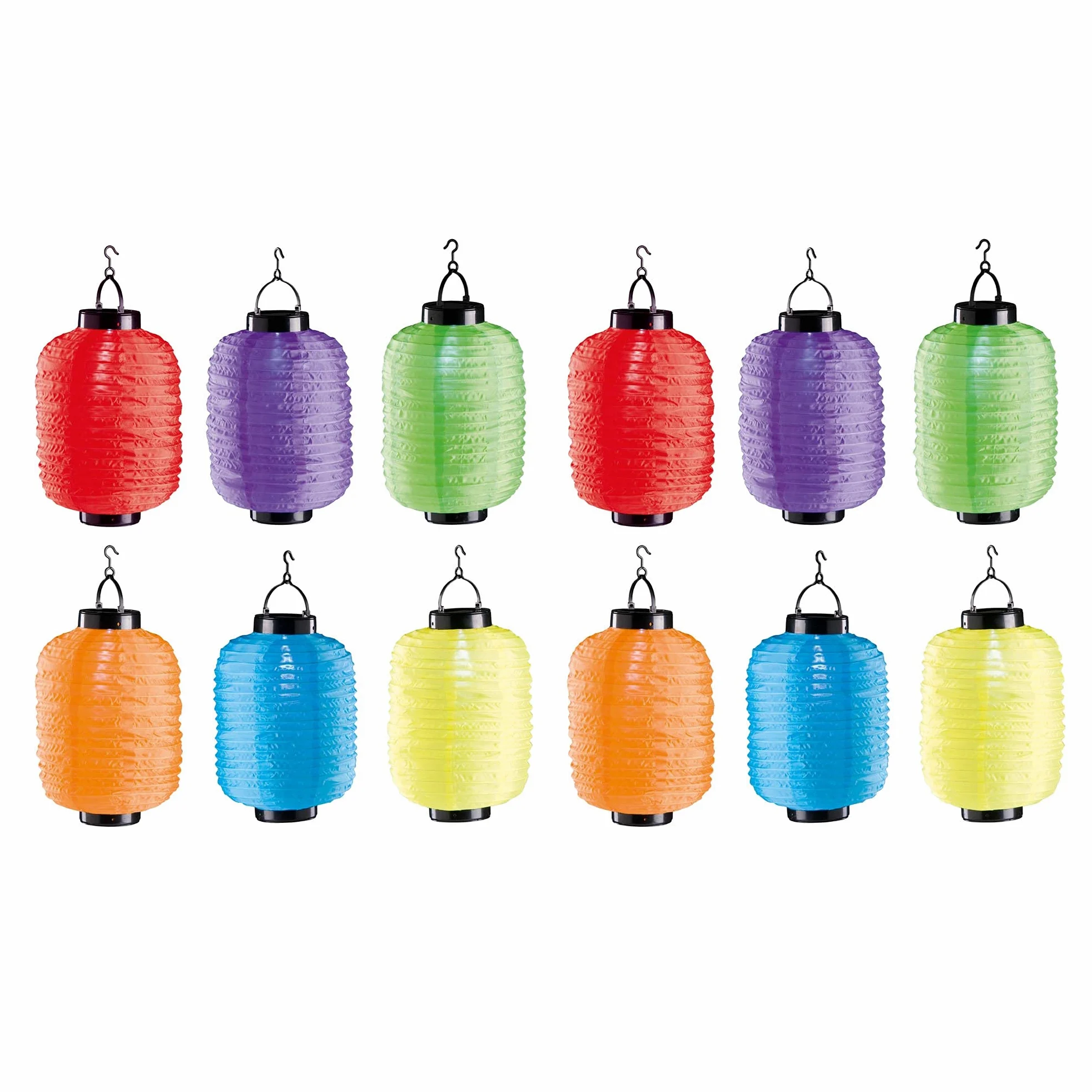Zestaw 12 lampionów solarnych LED, na imprezę, do ogrodu, owalne, kolorowe, dekoracyjne abażury, lampa kula, lampion ogrodowy