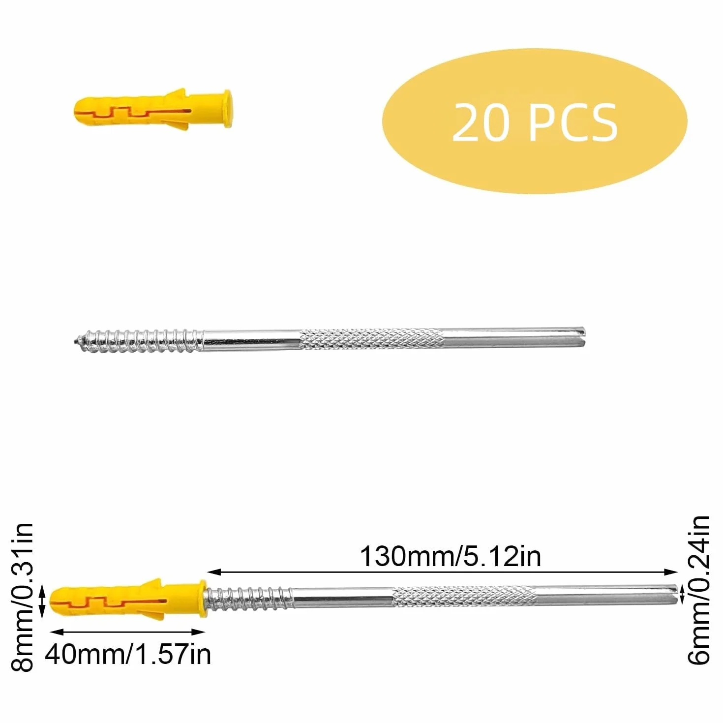 20 Sztuk Niewidocznych Wsporników do Półek, 6x130 mm Wspornik Ścienny do Półek, Nośnik Półki, Wspornik do Półek, Konsola Ścienna, Uchwyt do Półki, Niewidoczny Wspornik do Półki Ściennej