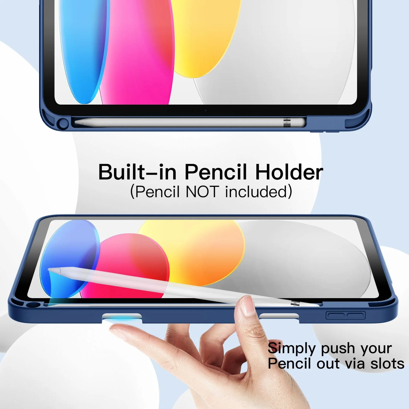 JETech Etui dla iPad (A16) 11./10.Generacja (2025/2022) Cala z Pencil Uchwyt, Szczupły Pokrowiec na Tablet Case z Miękki Tył z TPU Automatycznego Budzenia/Snu (Granatowy)