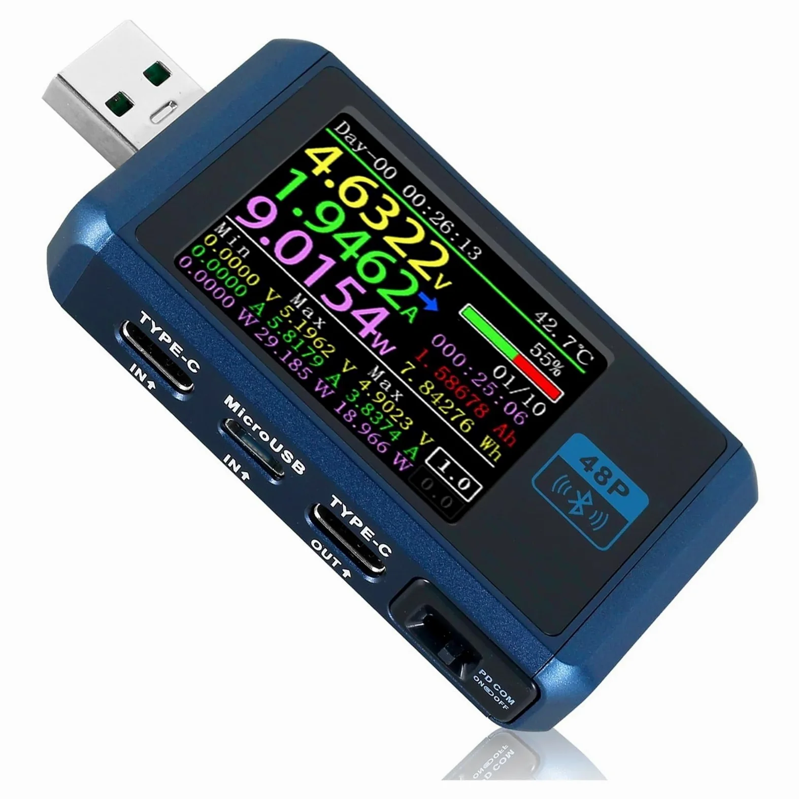 Tester USB Tester USB Detektor Bezpiecznego Napięcia Wielofunkcyjny Multimetr Z Wyświetlaczem Mocy I Kolorowym Wyświetlaczem LCD O Przekątnej 1,77 Cala. Szybki