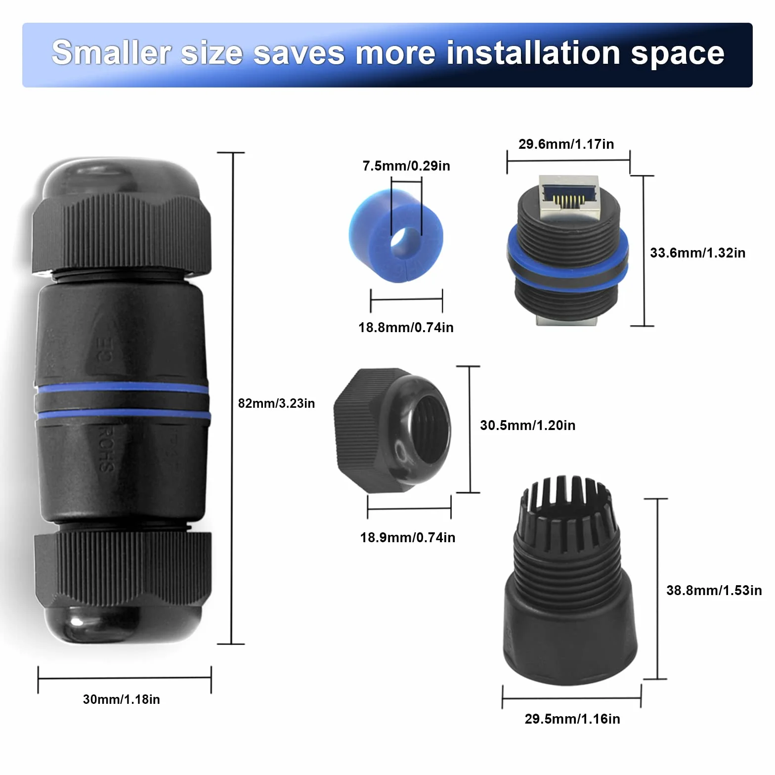 VCELINK Wodoodporny łącznik RJ45 Cat6/Cat5E/Cat5, 3-pak ekranowane zewnętrzne złącza kabla Ethernet żeńskie do żeńskiego, przedłużacz kabla sieciowego LAN IP67