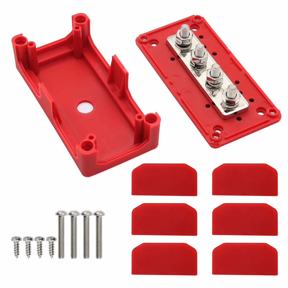 T Toca szyna zbiorcza 12 V - 48 V Heavy Duty Busbar 300 A z 4 x bolcami M10, blok przyłączeniowy, pozytywny blok rozdzielacza prądu, 300 A, szyny zbiorcze DC Bus Bar do samochodów osobowych