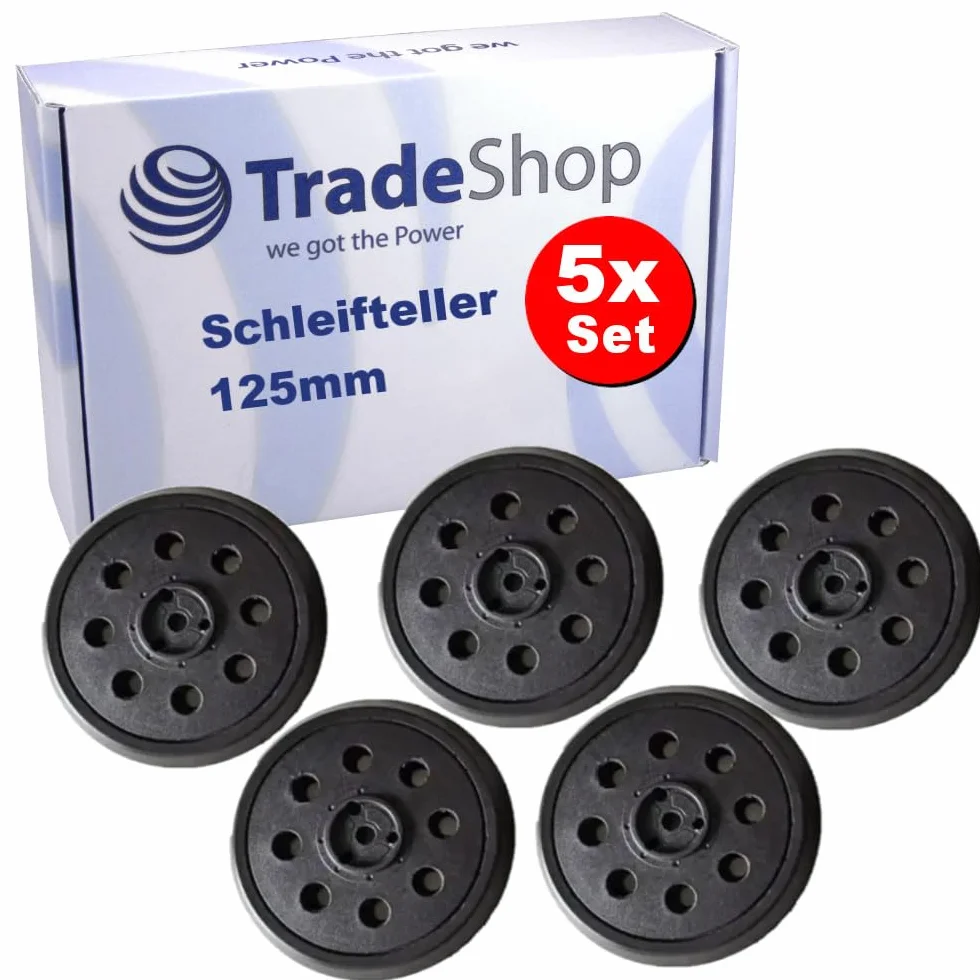 5 x Trade-Shop 125 mm talerz szlifierski na rzep, talerz mocujący, 8 otworów, do wielu szlifierek mimośrodowych, zamiennik do Bosch 2608601062/2.608.601.062