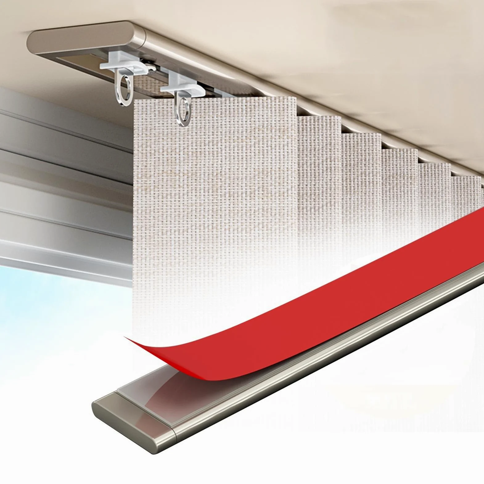 Ultra cienki aluminiowy system szyn sufitowych – samoprzylepna szyna przesuwna do oddzielenia pomieszczeń i prywatności (biała, 1,70 m) – oszczędność miejsca