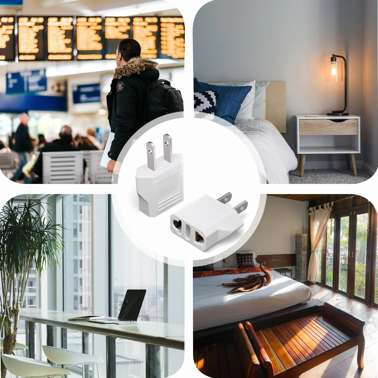 MAEXUS 4 adaptery podróżne, adapter US na UE, adapter podróżny USA, wtyczka konwersji prądu, lekki i kompaktowy adapter z wtyczką USA, idealny w podróży i podróży służbowych, 6 A/250 V (biały)