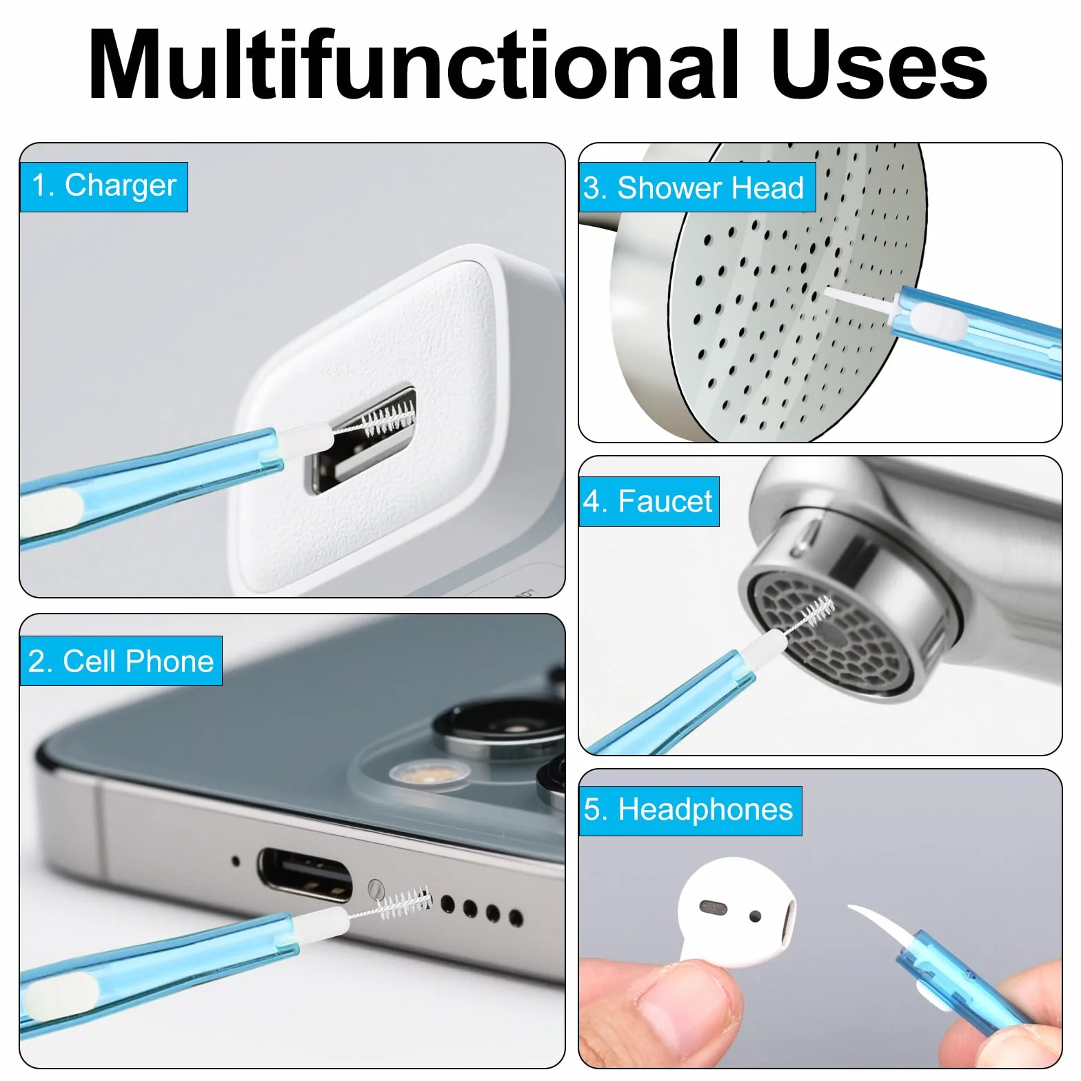 Zestaw Czyszczenia Telefonów, Dwustronny Szczotka do Portu Ładowania USB C z Włosiem i Hakiem Niebieski