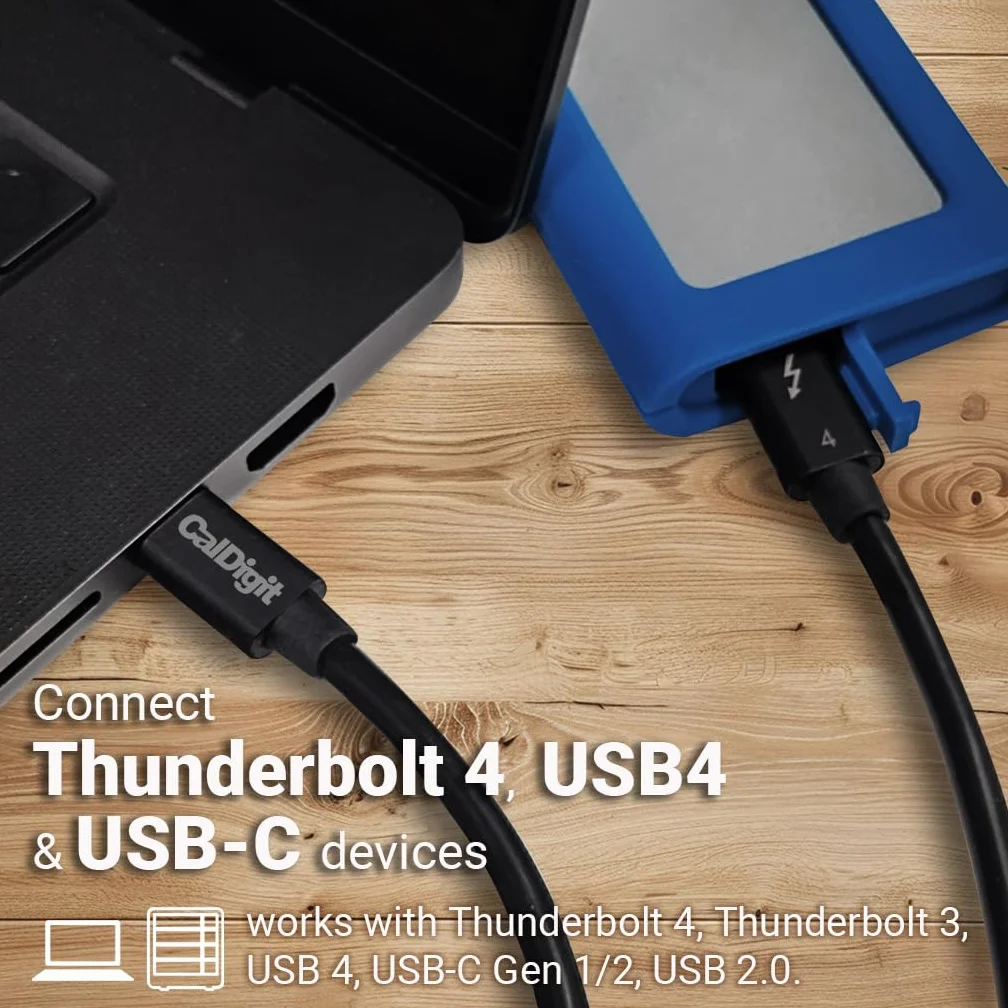 CalDigit Kabel Thunderbolt 4, obsługuje ładowanie przy mocy 100 W, 40 Gbit/s, kompatybilny z Thunderbolt 3 i USB-C, 2016+ MacBook Pro, Air, 2020+ M1 (kabel Thunderbolt 4 o długości 0,8 m i USB 4).