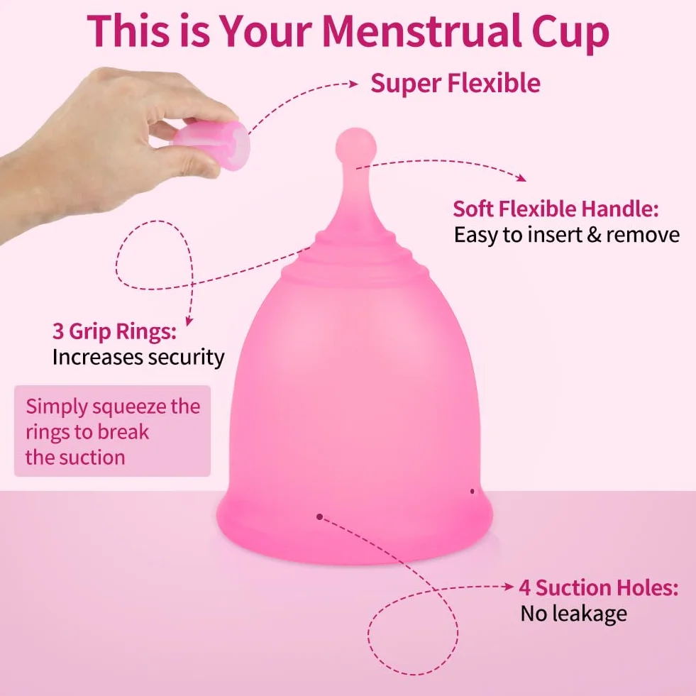 ACWOO Kubek menstruacyjny, 2 szt. silikonowych kubków menstruacyjnych klasy medycznej (rozmiar S i L), miękkie, wygodne kubki menstruacyjne wielokrotnego użytku, produkty higieniczne do pielęgnacji