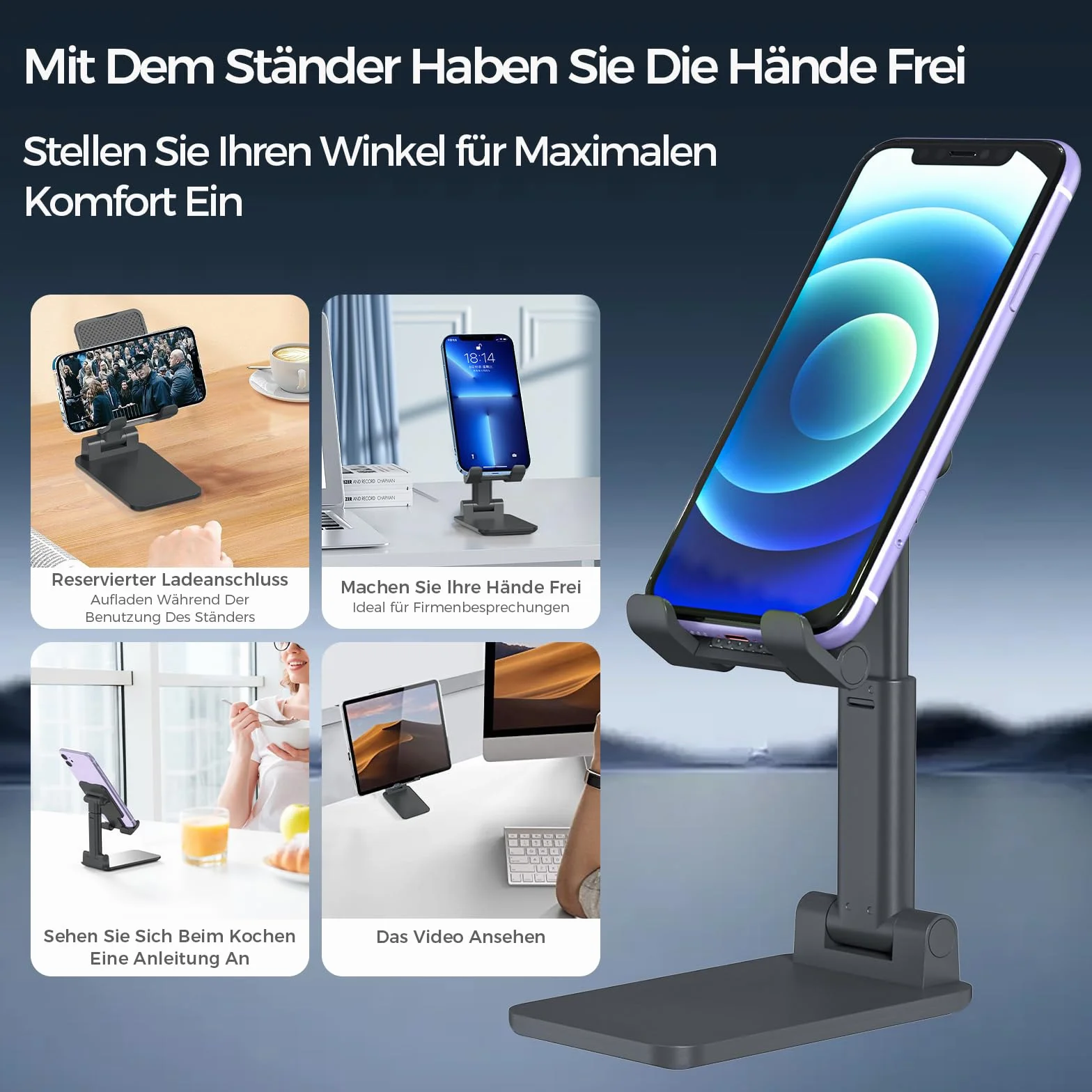 VIKY® Uniwersalny składany uchwyt na telefon komórkowy, wielokątny stojak na telefony i tablety 13-33 cali, antypoślizgowy, regulowany, przenośny, czarny