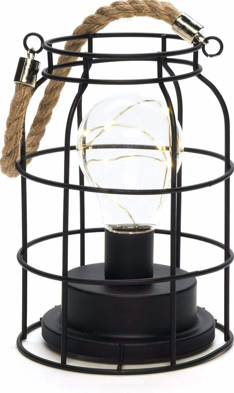 Konstsmide Lampa akumulatorowa/latarnia druciana z mikroświatłami LED/uchwytem linowym/czarna lampa/6-godzinny timer / 3 x baterie AA (Excl.)/9 diod LED o ciepłej bieli