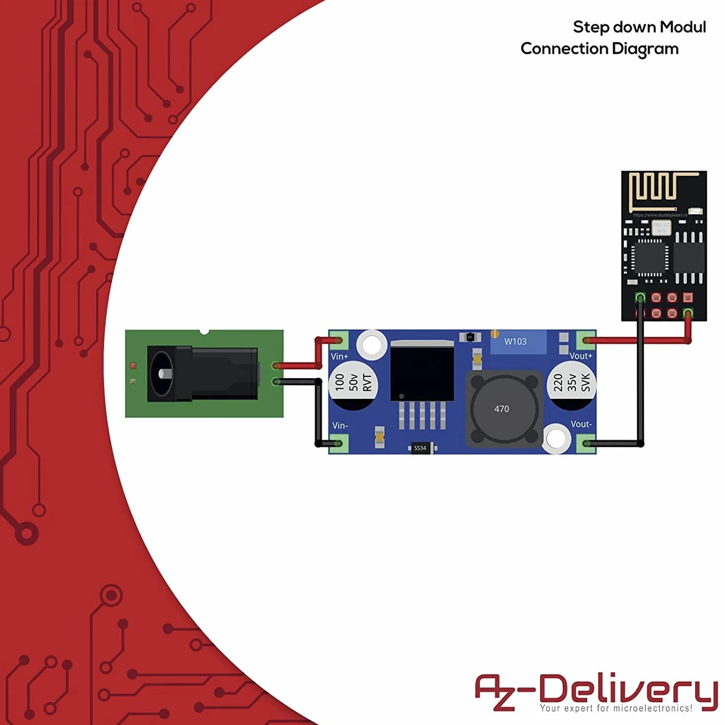 AZDelivery LM2596S DC-DC zasilacz krok w dół moduł kompatybilny z Arduino