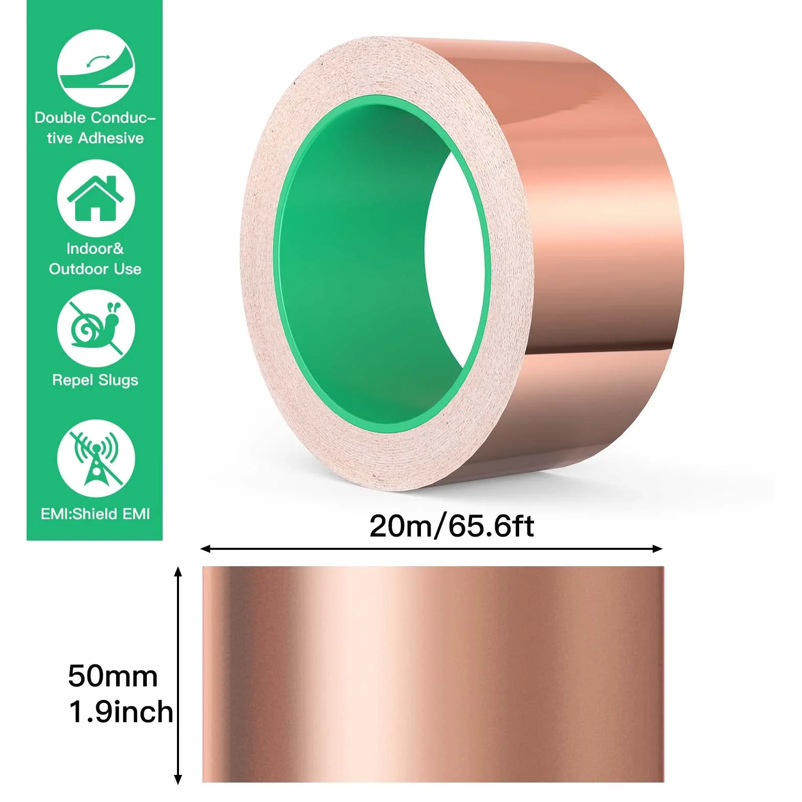 AOKITO Taśma klejąca z folii miedzianej, dwustronna przewodząca taśma z folii miedzianej, EMI Kapton Tape, samoprzylepna taśma ekranująca, taśma przeciw ślimakom ochrona przed ślimakami, taśma