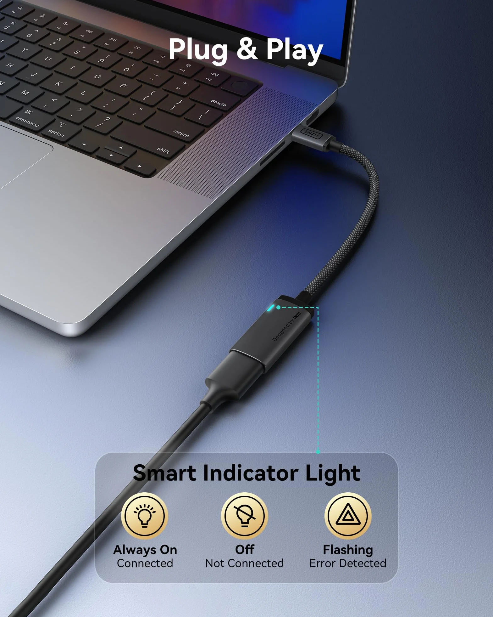 INIU Adapter USB C na HDMI 4K 60 Hz, USB typu C na HDMI adapter ładowarka do MacBook Pro Air, iPad Pro, iPhone 17 16 15 Pro Max, Pixelbook, Pixel 10 9, Surface Pro, Dell, XPS, Samsung 25 24 Ultra itd