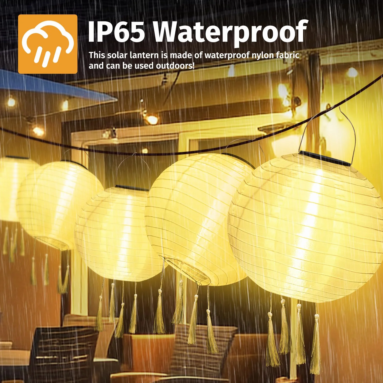 Lampiony solarne LED, 2 sztuki, 25 cm, odporne na warunki atmosferyczne, solarne LED, wodoszczelne latarnie z 4 frędzlami, nylonowe, wiszące lampiony solarne do ogrodu, na podwórko, balkon