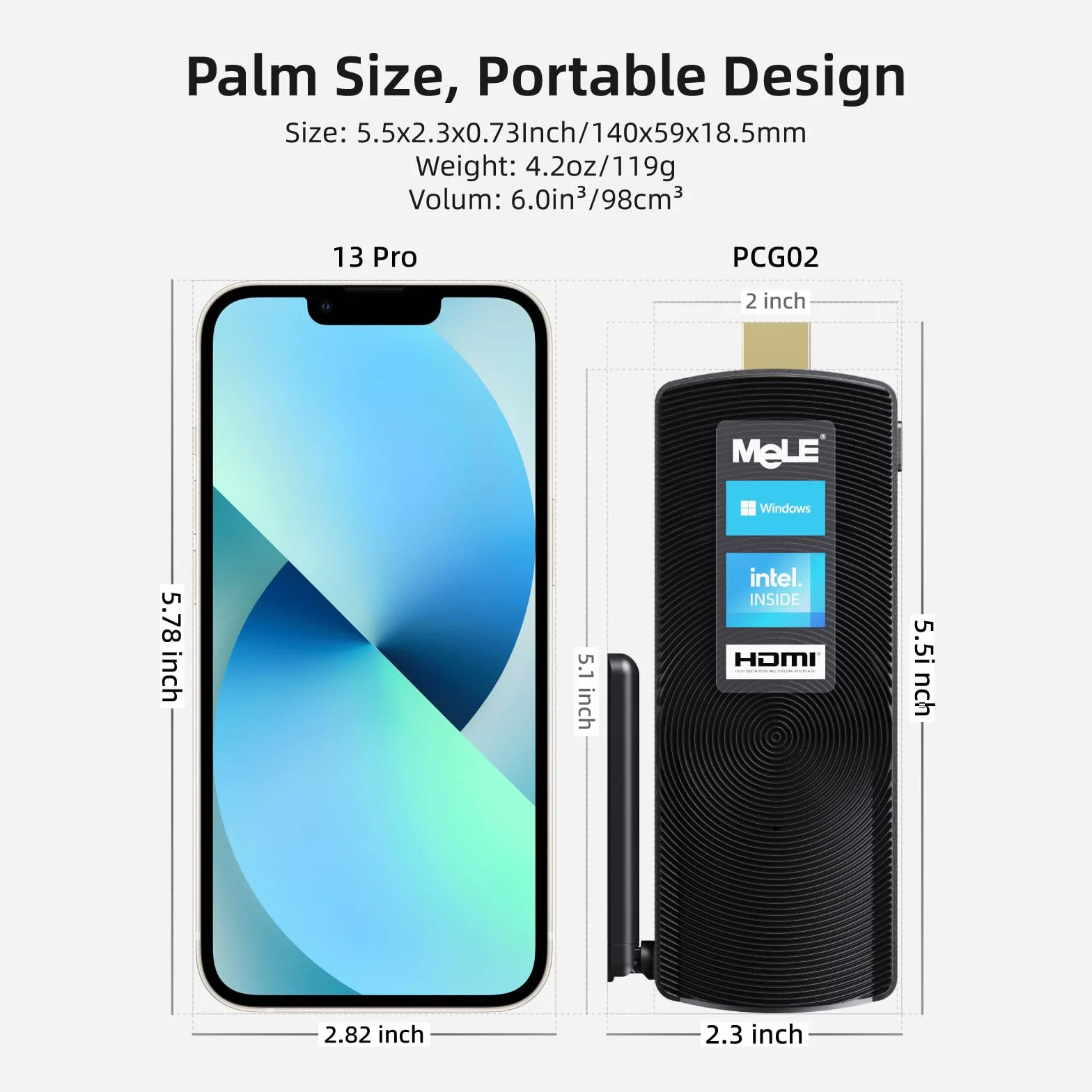 MeLE PCG02 Bezwentylatorowy Mini PC Stick J4125 8GB 128GB HDMI Gigabit Ethernet