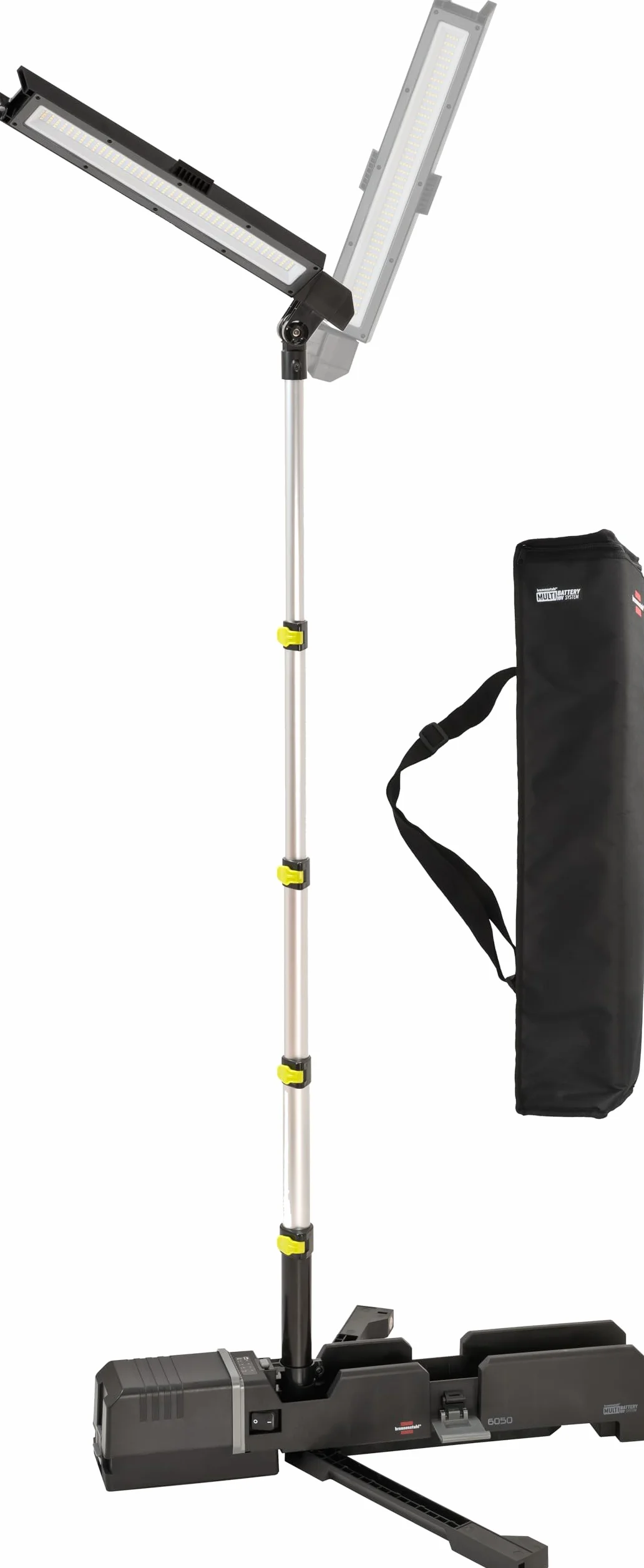 Brennenstuhl Multi Battery LED Akku Teleskopowa lampa robocza 6050 MA (7700lm, IP54, kompatybilny z akumulatorami 18V od 10 różnych producentów, bez baterii, Engineered in Germany)