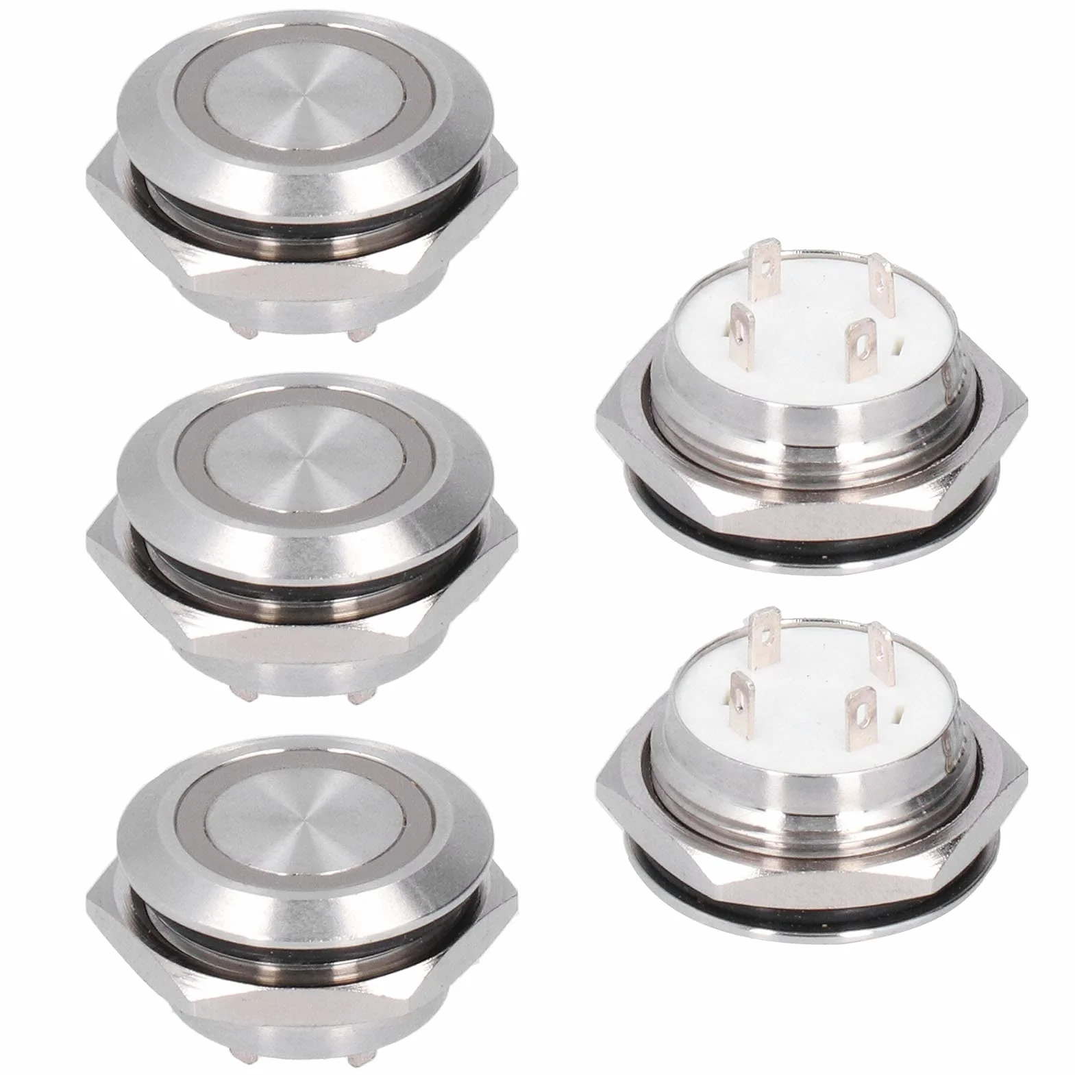 5 szt. Metalowy Chwilowy Przełącznik Wciskany z diodą LED, Mini Auto Reset Ultra Cienki Wodoodporny Przełącznik 19 Mm (DC12~24V Niebieski)