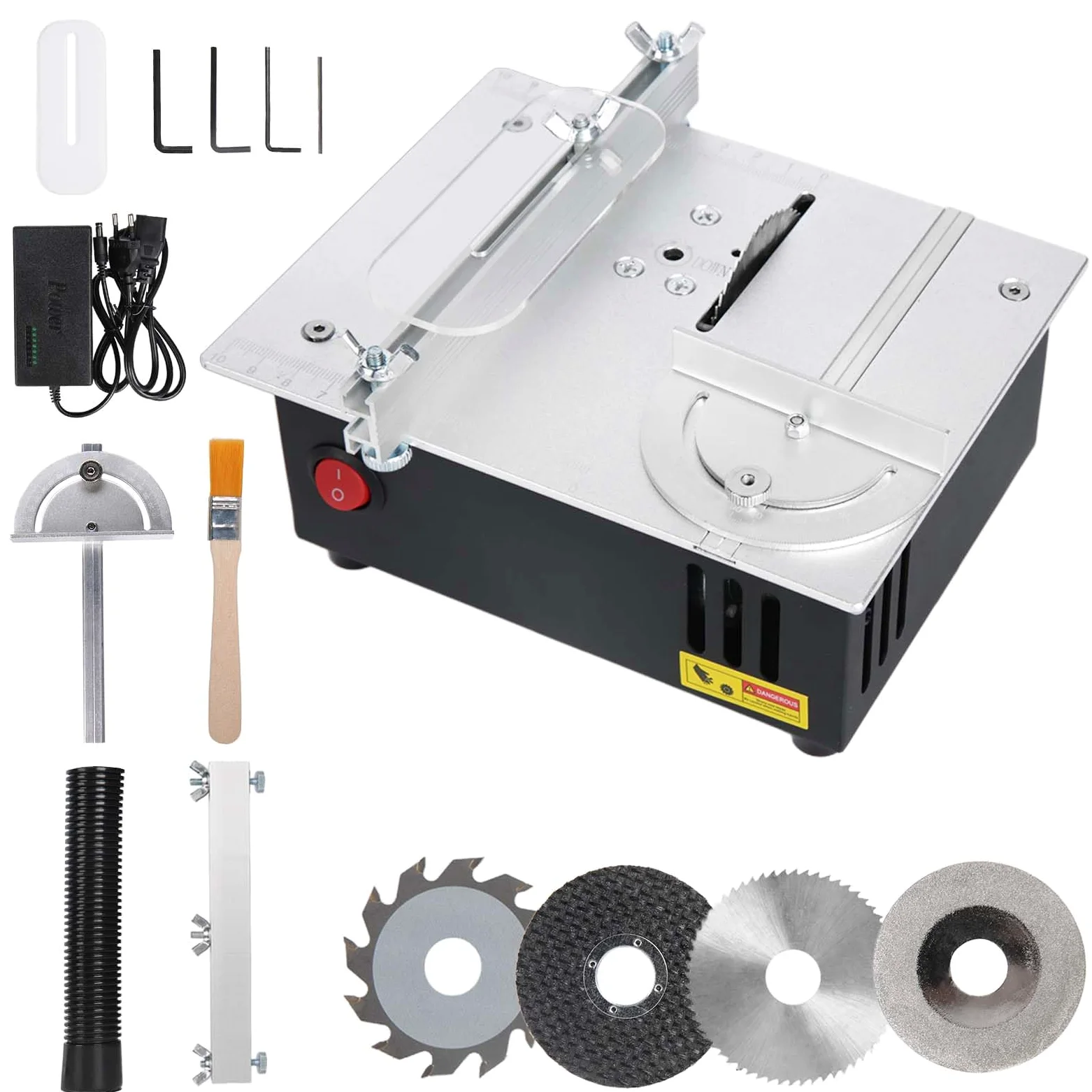 Mini stołowa pilarka tarczowa do obróbki drewna, przenośna, precyzyjna stołowa piła tarczowa z 7-biegowym zasilaczem, regulowana wysokość brzeszczot piły Table Saw 0,1-15 mm, ułatwienie pracy dla