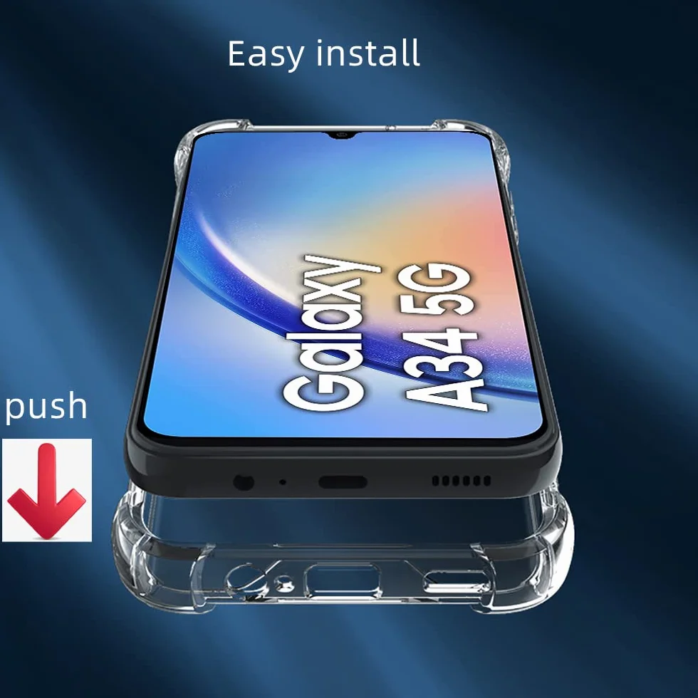 Samsung Galaxy A34 5G Przezroczysty Futerał Silikonowy TPU Odporny na Wstrząsy + 3x Szkło Hartowane