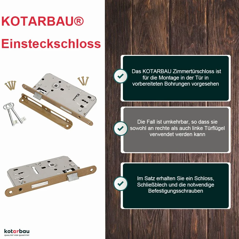 KOTARBAU® Zamek wpuszczany do drzwi wewnętrznych, 90 x 50 mm, wersja z blokadą uniwersalną z prawej i lewej strony