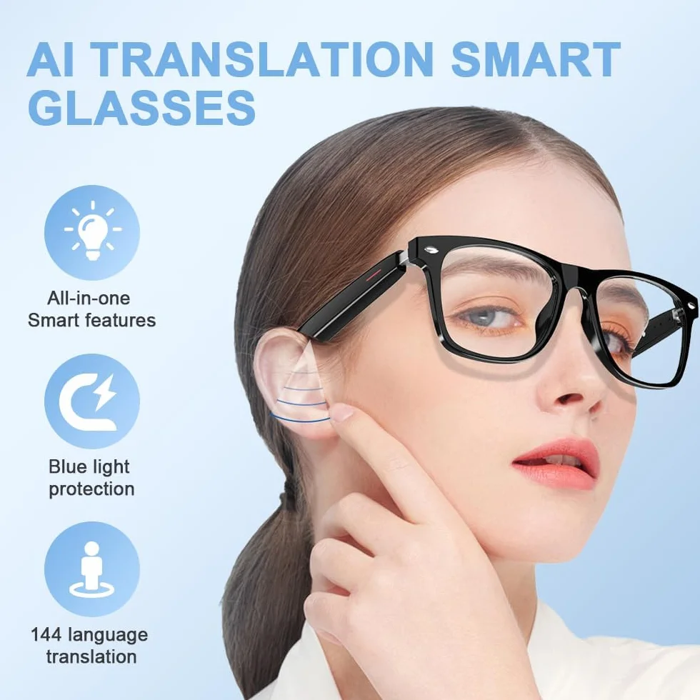 Inteligentne okulary AI z tłumaczeniem w czasie rzeczywistym Bluetooth 110 języków