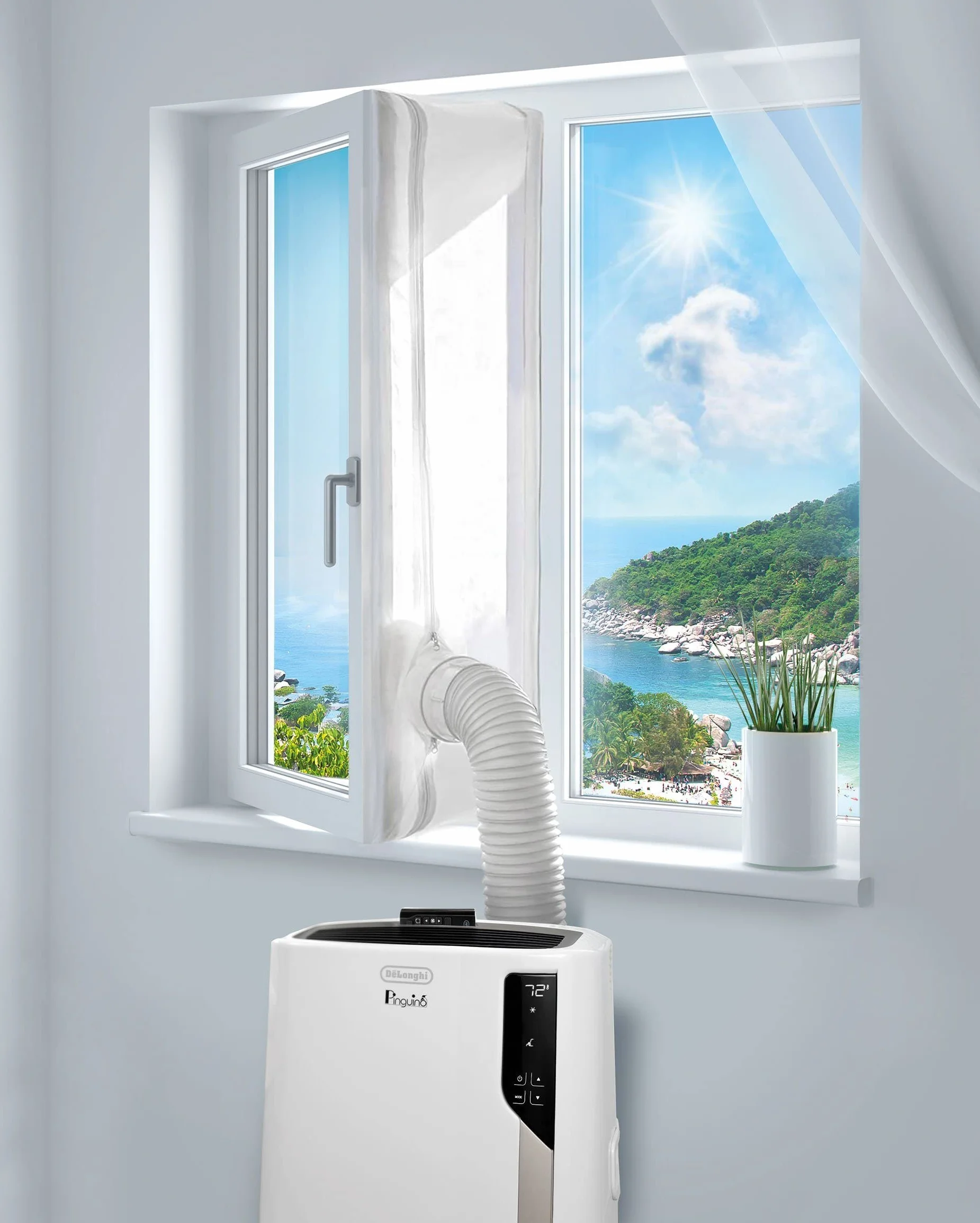 De'Longhi DLSA012 uniwersalny zestaw instalacyjny do okien - uszczelka okienna do przenośnych klimatyzatorów w biurze, salonie i sypialni, biały