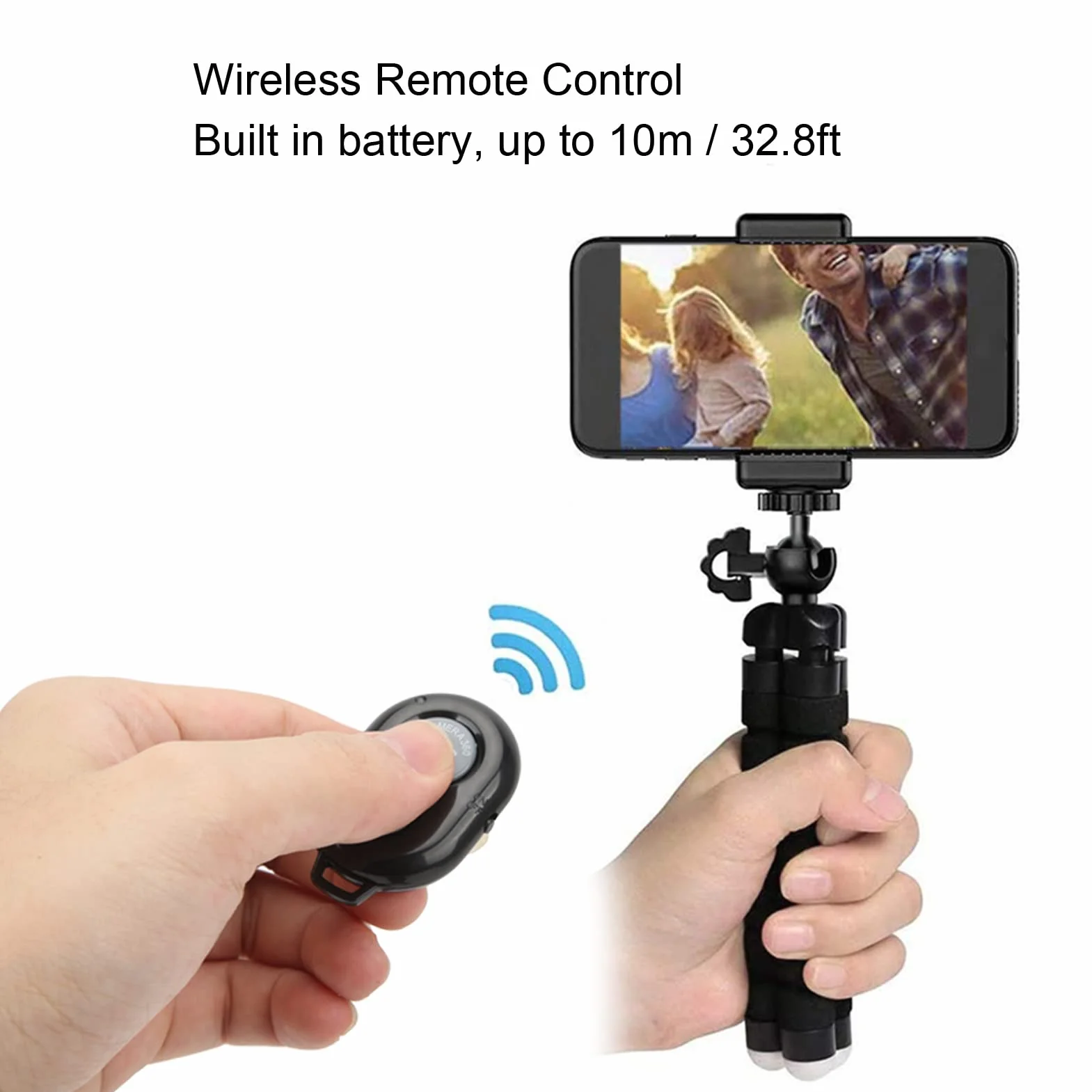 Elastyczny Statyw z Gąbki, Aluminiowy Statyw do Telefonu Komórkowego Selfie Stick, 30 Stóp Bezprzewodowy Pilot Zdalnego Sterowania Uchwyt na Telefon do Telefonu Komórkowego 6-9 Cm / 2,4-3,5 Cala