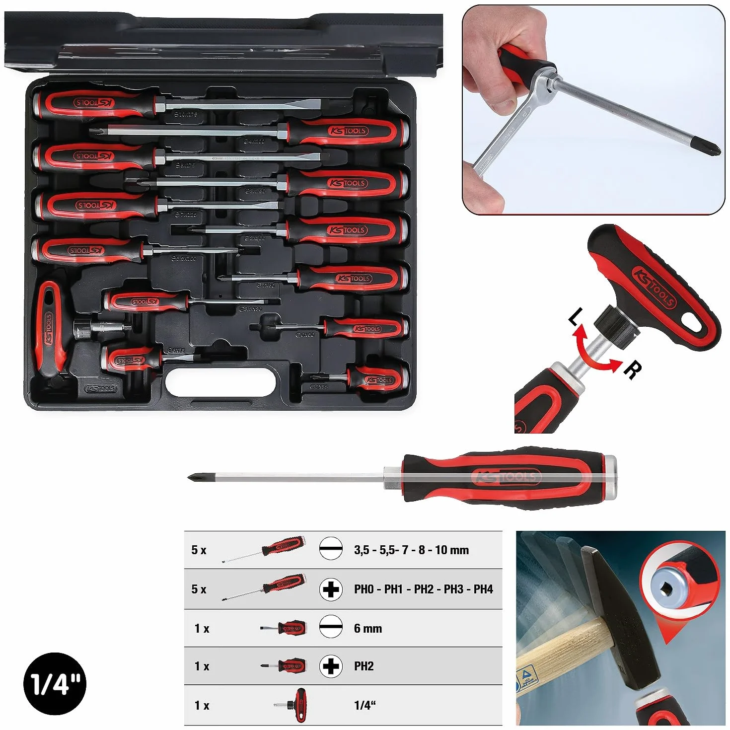 KS Tools 151.1150 ERGOTORQUEmax Zestaw wkrętaków do pobijania, 13-szt