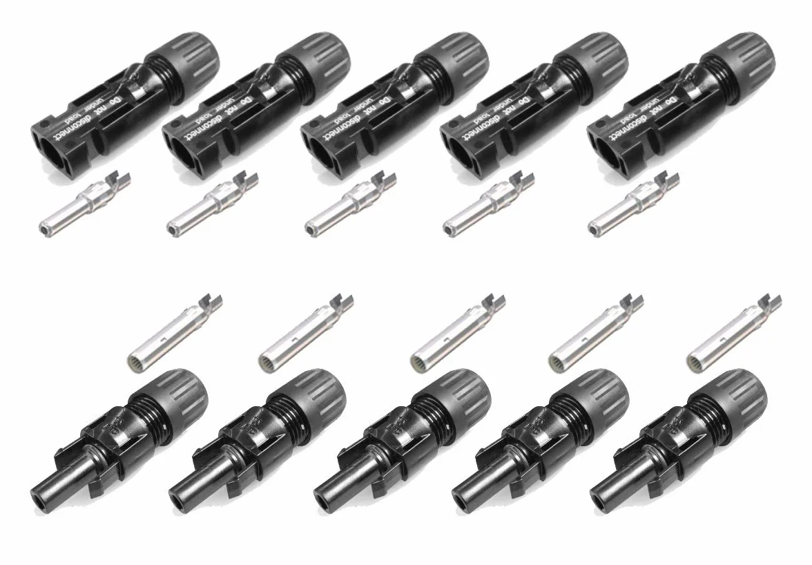 Stäubli 5 par wtyków MC4 - gniazdo + wtyczka 4-6 mm² typ 4 PV-KBT4/6I 5 par 4 mm² - 6 mm², miedź | Złącza PV-KBT4/6I do fotowoltaiki, klasa szczelności IP67, system Snap-in, miedź cynkowana, napięcie do 1000V