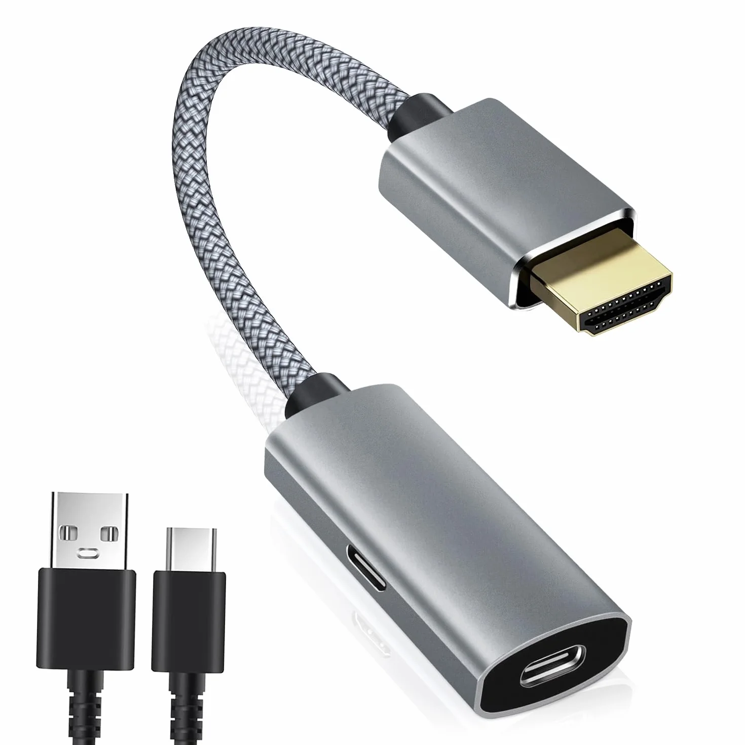 Basesailor Adapter kabla HDMI męski na USBC z kablem do ładowania, wyjście USB typu C 3.1 na wejście HDMI, adapter 4K 60 Hz Thunderbolt 3 do nowego MacBooka Pro, Mac, Surface, Nreal Air, Rokid