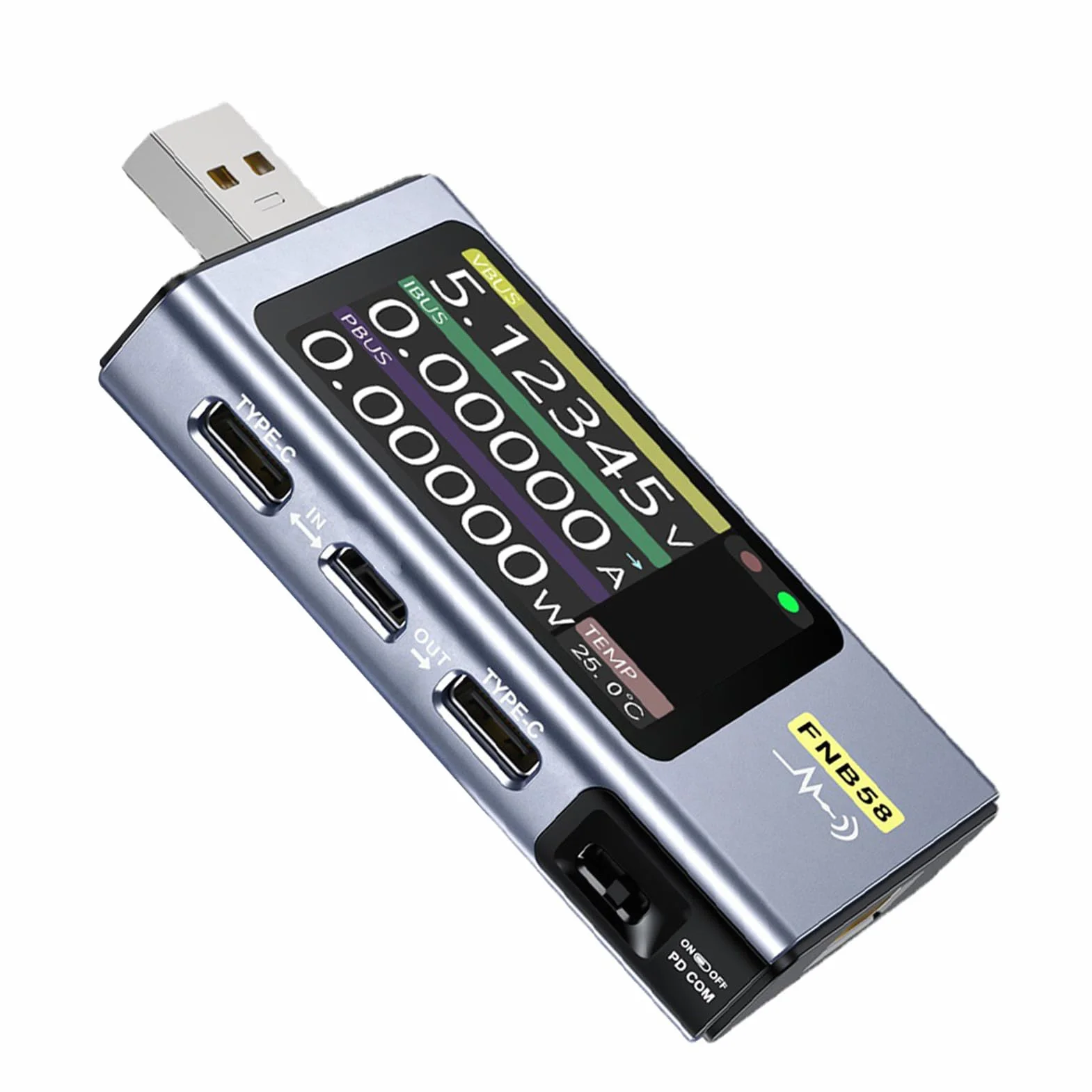 Fafeicy Tester USB, Multimetr Mocy USB Typu C, Wejście 24P z Pełnym Pinem, Wyświetlacz LCD o Przekątnej 2,0 Cala, dla Użytkowników Quick Charge PD QC