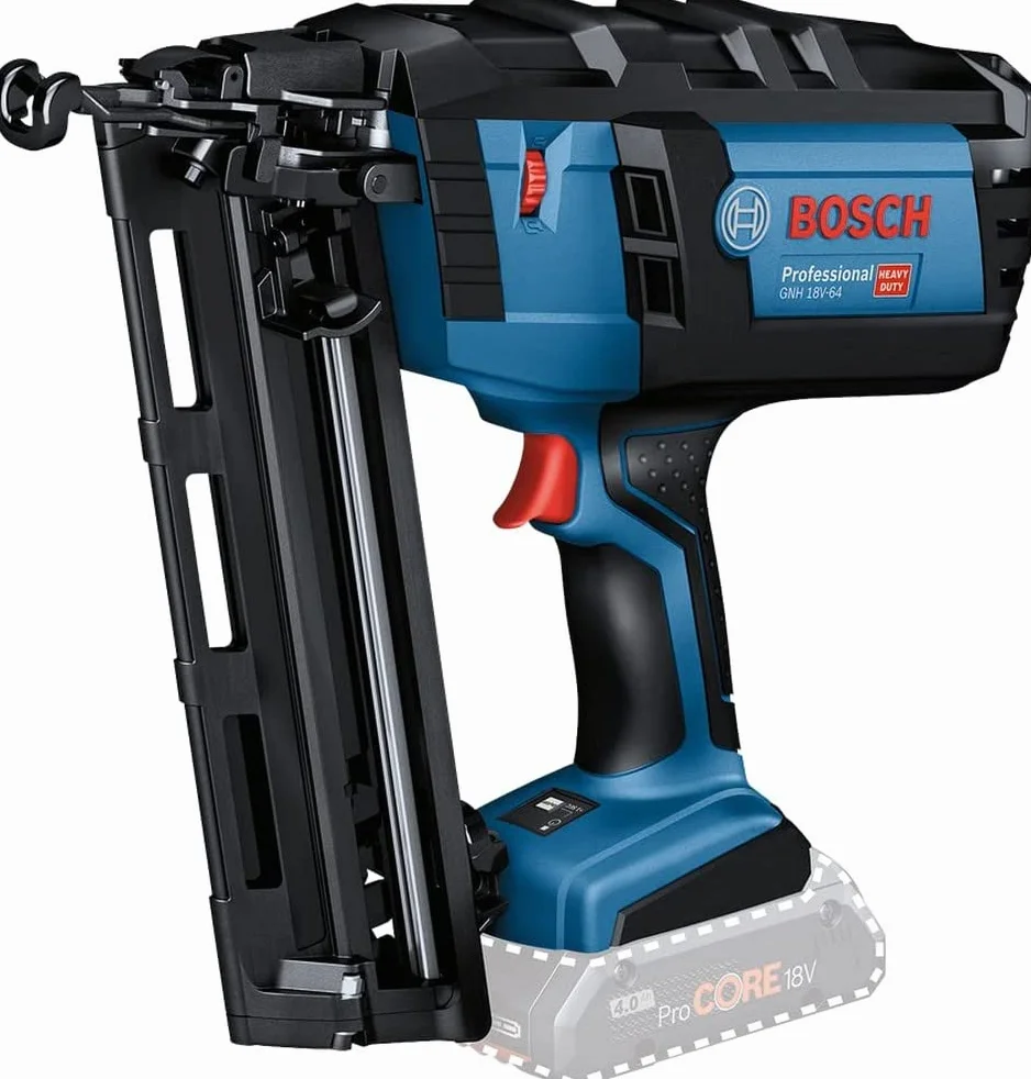 Bosch Professional system 18V: akumulatorowa gwoździarka GNH 18V-64 (maks. gwoździ 1,6 mm, długość gwoździ 64 mm)