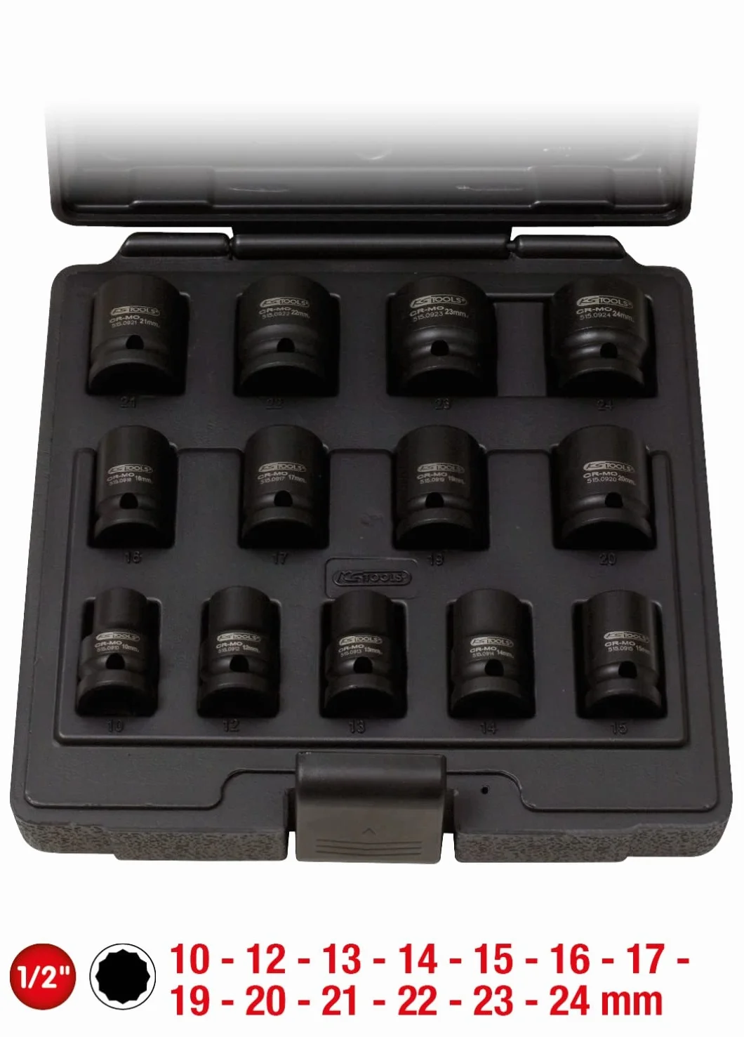 KS Tools 515.0900 1/2" Zestaw gniazd silowych 12-katnych krótkich 10-24mm 13 szt.