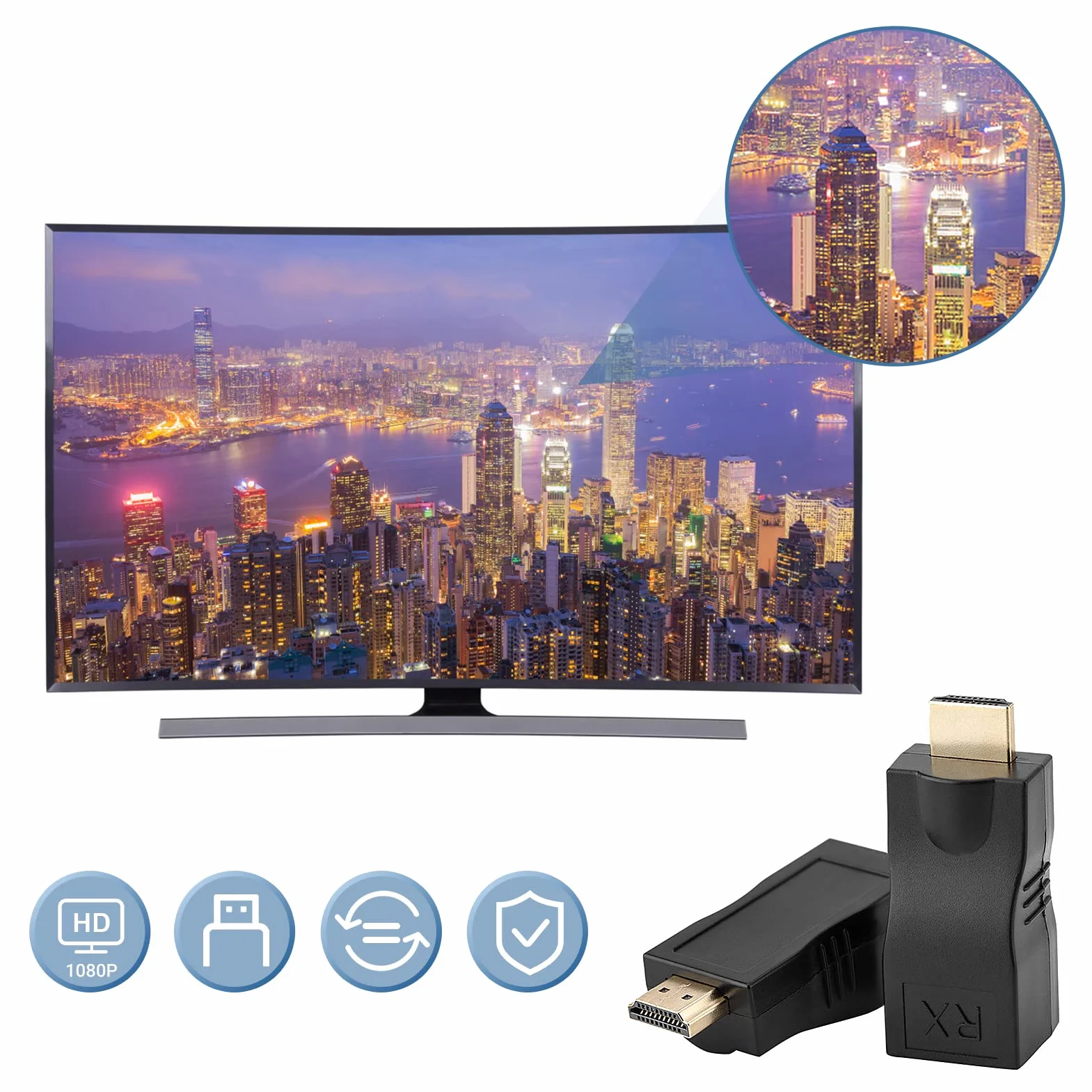 Konwertery HDMI, Przedłużacze HDMI, 2 Szt. HDMI 30m do RJ45 Przedłużacz Kabla Sieciowego Konwerter Wzmacniacza Przez CAT-5e CAT6