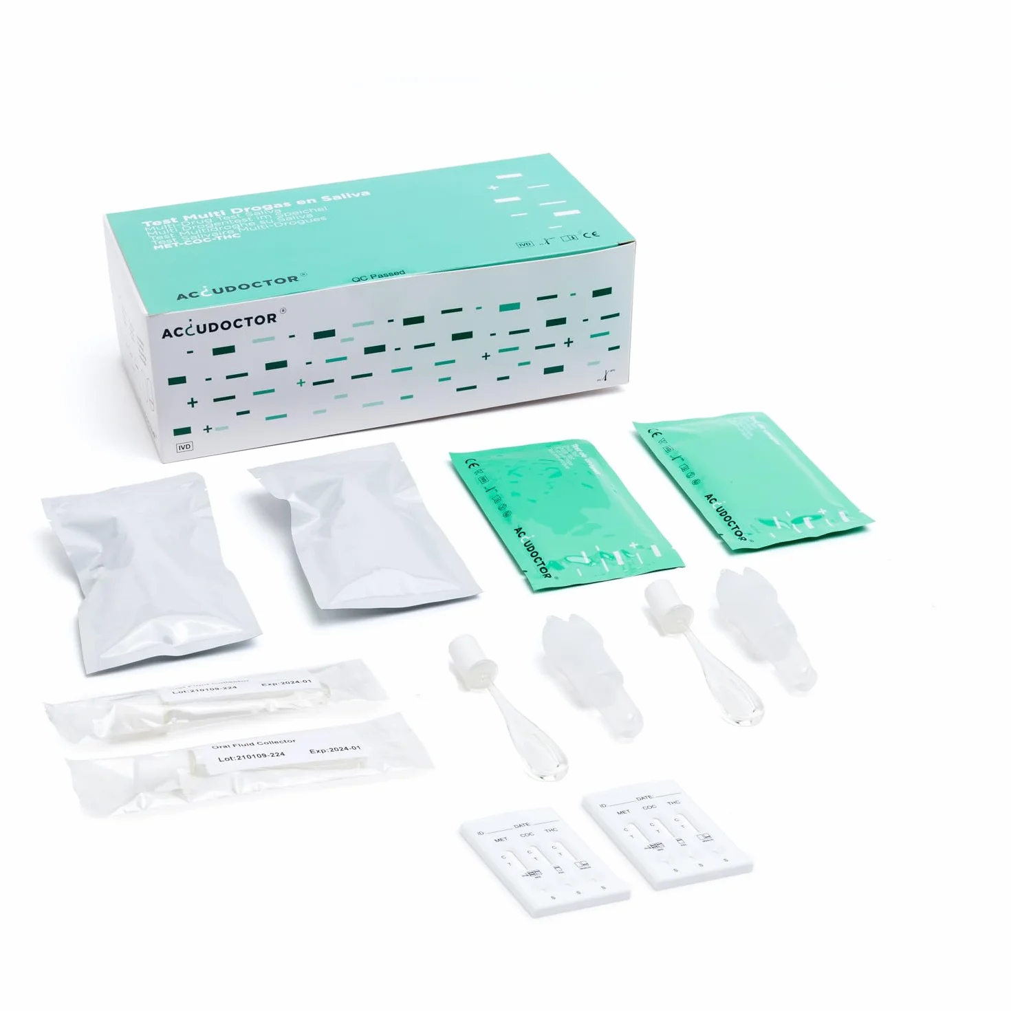 2 Test Accudoctor Multi Drugs Ślina 3 narkotyki: THC Konopie Marihuana, Kokaina i Amfetamina Antynarkotyk Test na narkotyki Szybkie wykrywanie detektora Test Multidrugs drug test kit