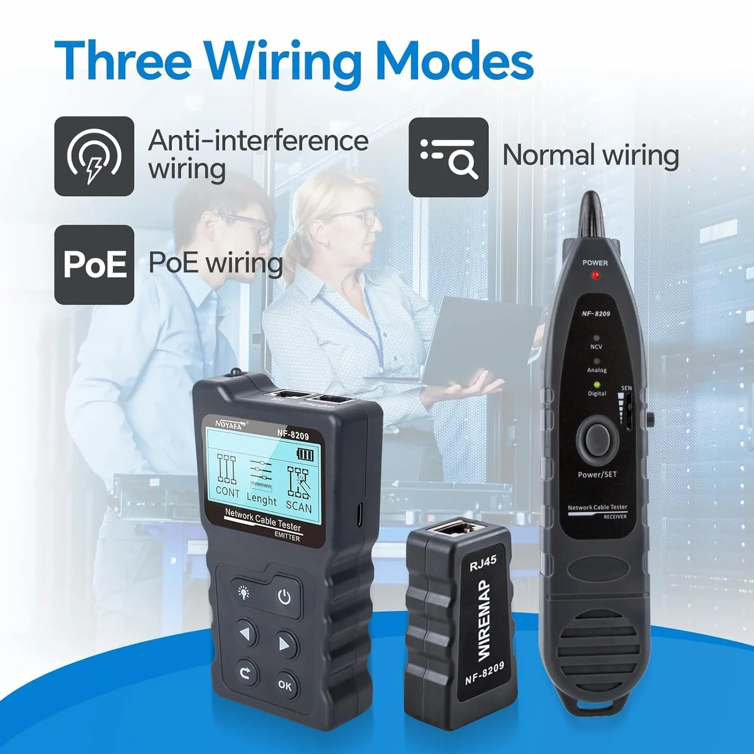 NOYAFA NF-8209 rozszerzony tester kabli z PoE wielofunkcyjny tracker przewodów sieciowych tester do lokalizacji LAN CAT5 CAT6