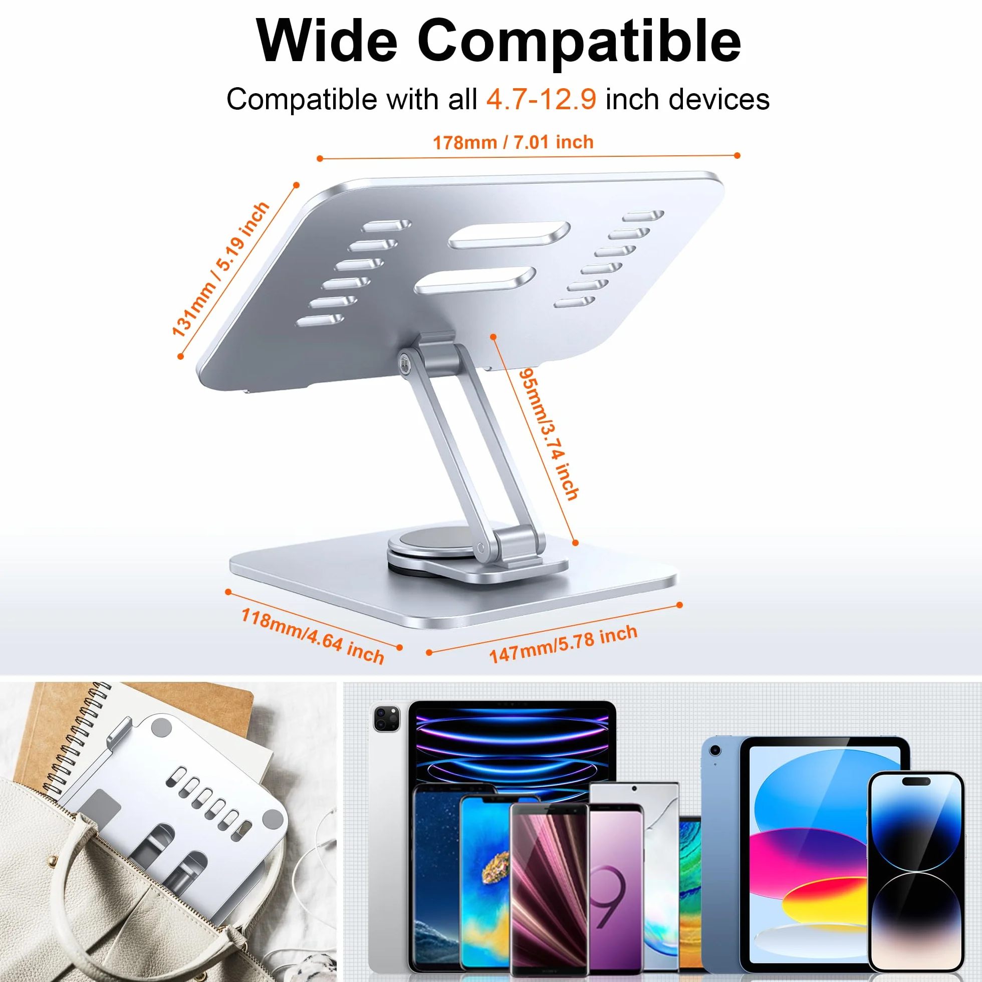 Stojak na tablet obracany 360° składany na biurko kompatybilny z iPad Pro 10,5 11 12,9 Air Mini 2 3 4 5 6 Samsung Tab 4-13"
