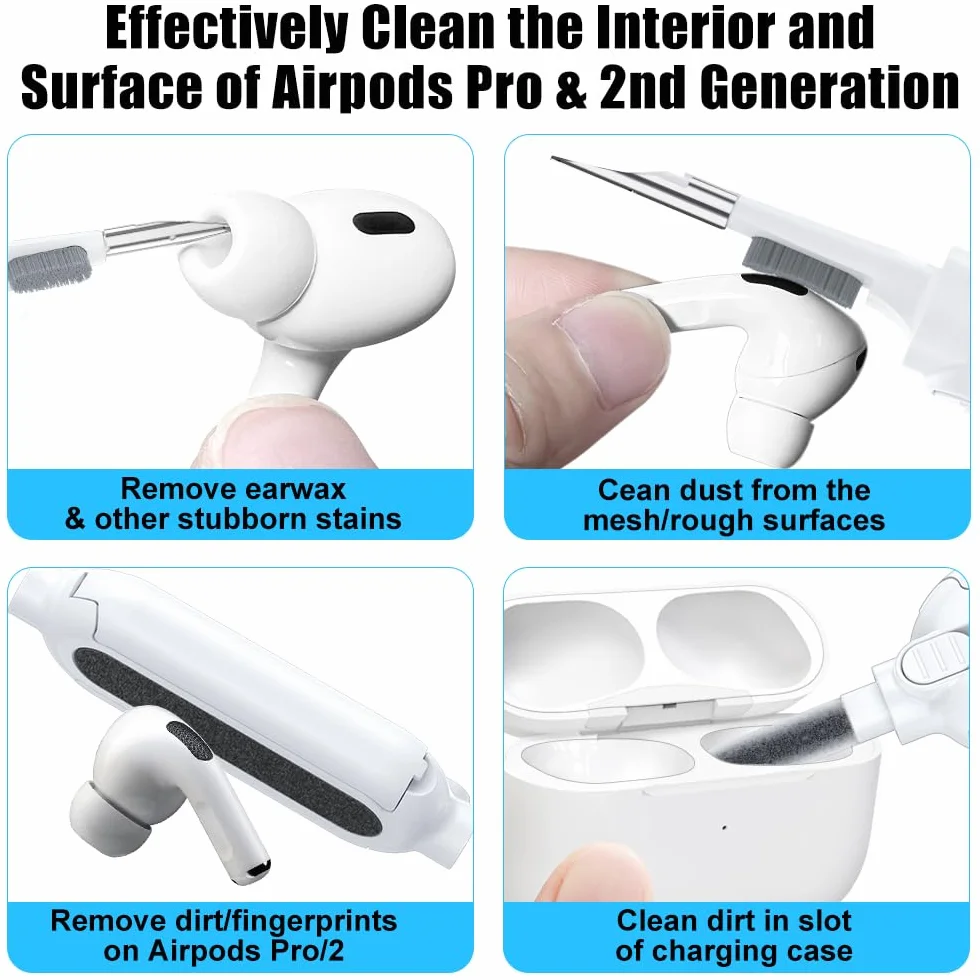 HiFan Silikonowe Końcówki Douszne z Otworem do Airpods Pro i 2. Generacji, Zestaw Czyszczący 5 w 1