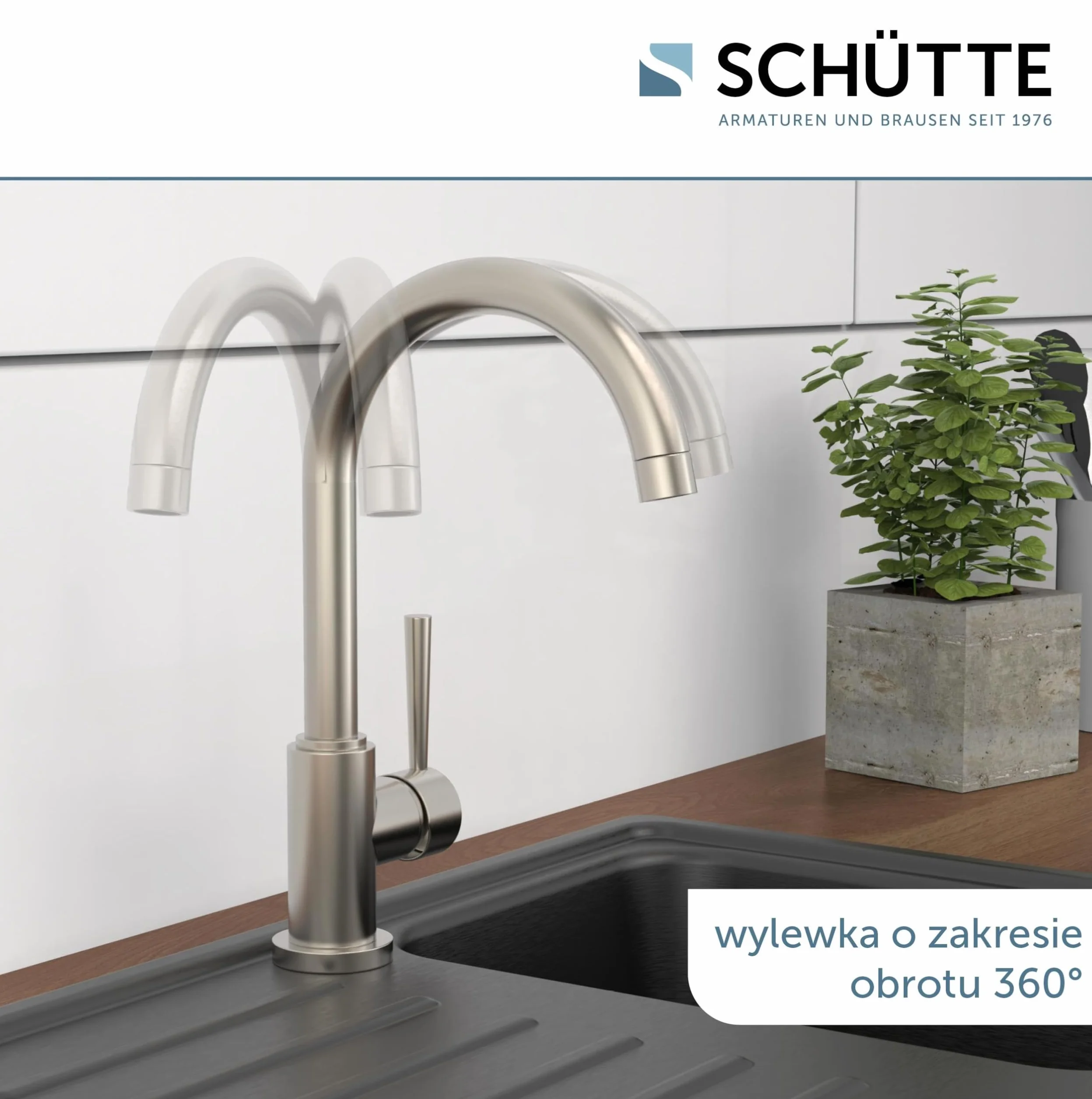 SCHÜTTE 79129 CORNWALL armatura kuchenna niskociśnieniowa, bateria zlewozmywakowa z wysokim wylewką, jednouchwytowa, energooszczędna, obracana o 360°, kran kuchenny, armatura zlewozmywakowa, stal