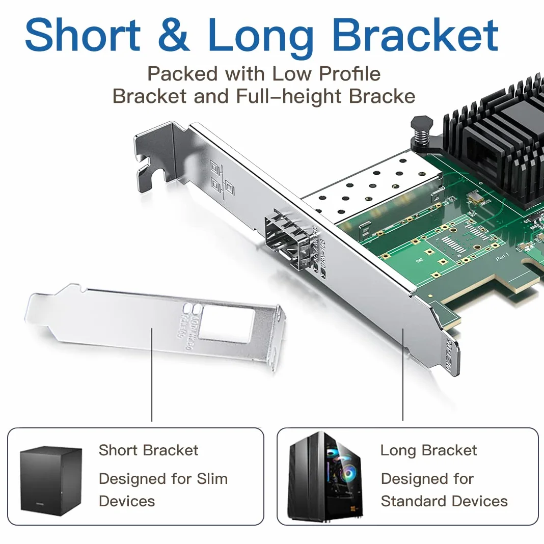 HiFiber 10G Ethernet karta sieciowa, SFP+ NIC, 10GbE CNA, funkcjonalnie kompatybilna z X520-DA1, kontrolerem Intel 82599EN, obsługa Windows Server/Linux/VMware (nie obsługuje MAC)