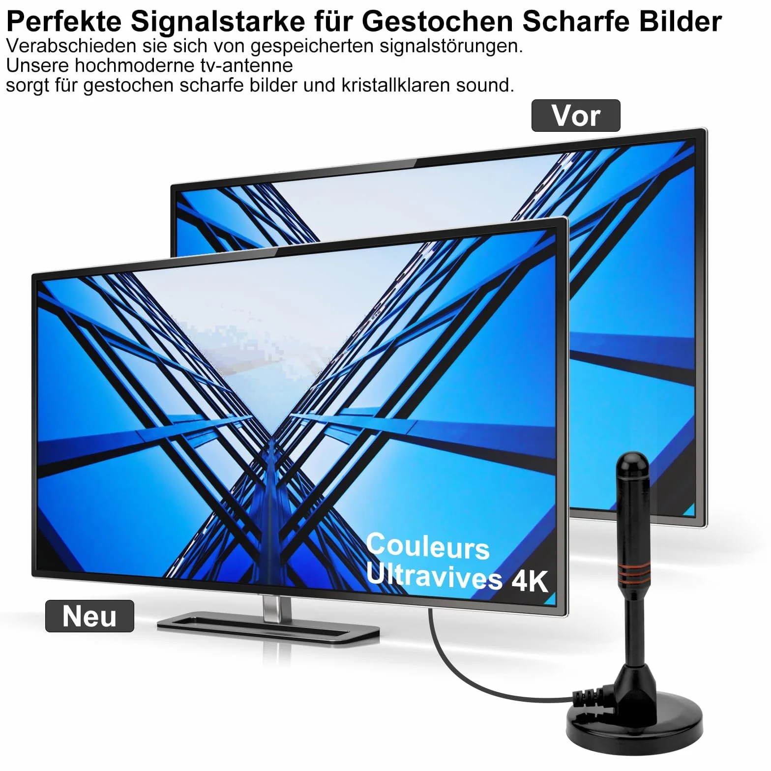 Antena DVB-T2, cyfrowa antena pokojowa do telewizorów, dvbt2 antena ze wzmacniaczem, odbiór 360 stopni, z podstawą magnetyczną, kabel 5 m, obsługuje kanały HD 4K i wszystkie urządzenia telewizyjne