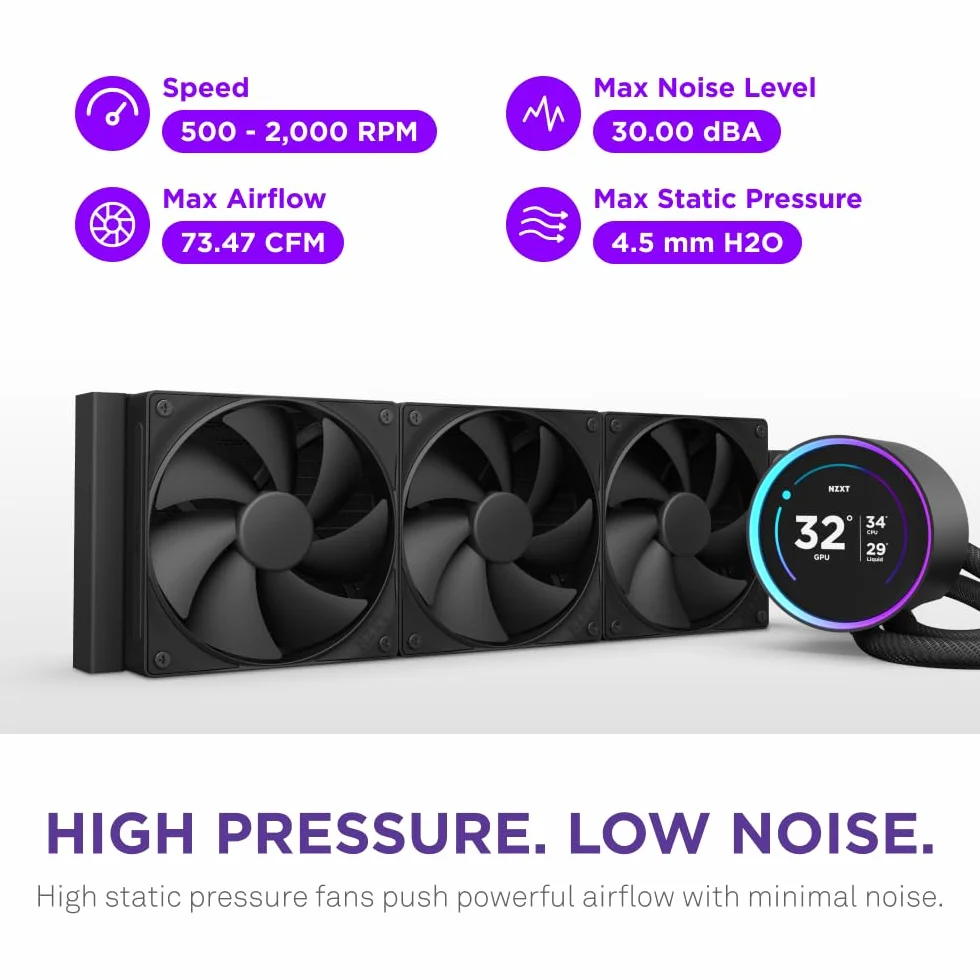 NZXT Kraken Elite 360 - AIO CPU Liquid Cooler - Chłodnica 360mm - 3 x Wentylatory F120P - Konfigurowalny 2.72” IPS LCD - NZXT Turbine Pump - Intel LGA 1700, 1200/115X, 1851 - AMD AM5, AM4 - Czarny