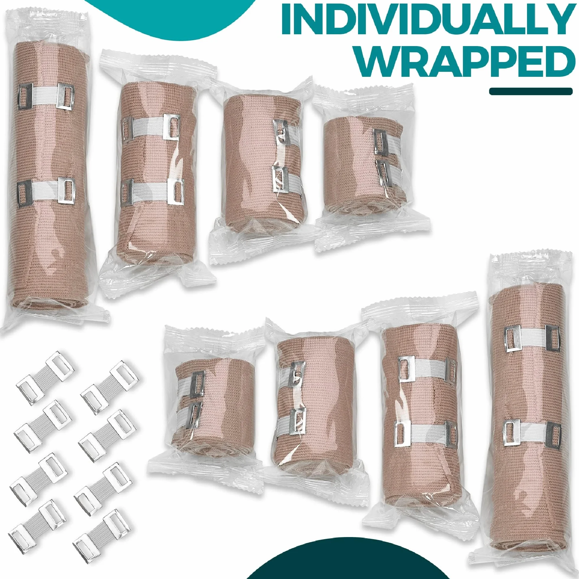 MEDca Elastic Compression Bandage Wrap - First Bandages Roll Measures 2", 3", 4", 6" x 5 Ft z 4 dodatkowymi haczykami - Athletic Sports Stretch Wraps for Ankle, Wrist, Arm & Leg Sprains (Pack of 8)
